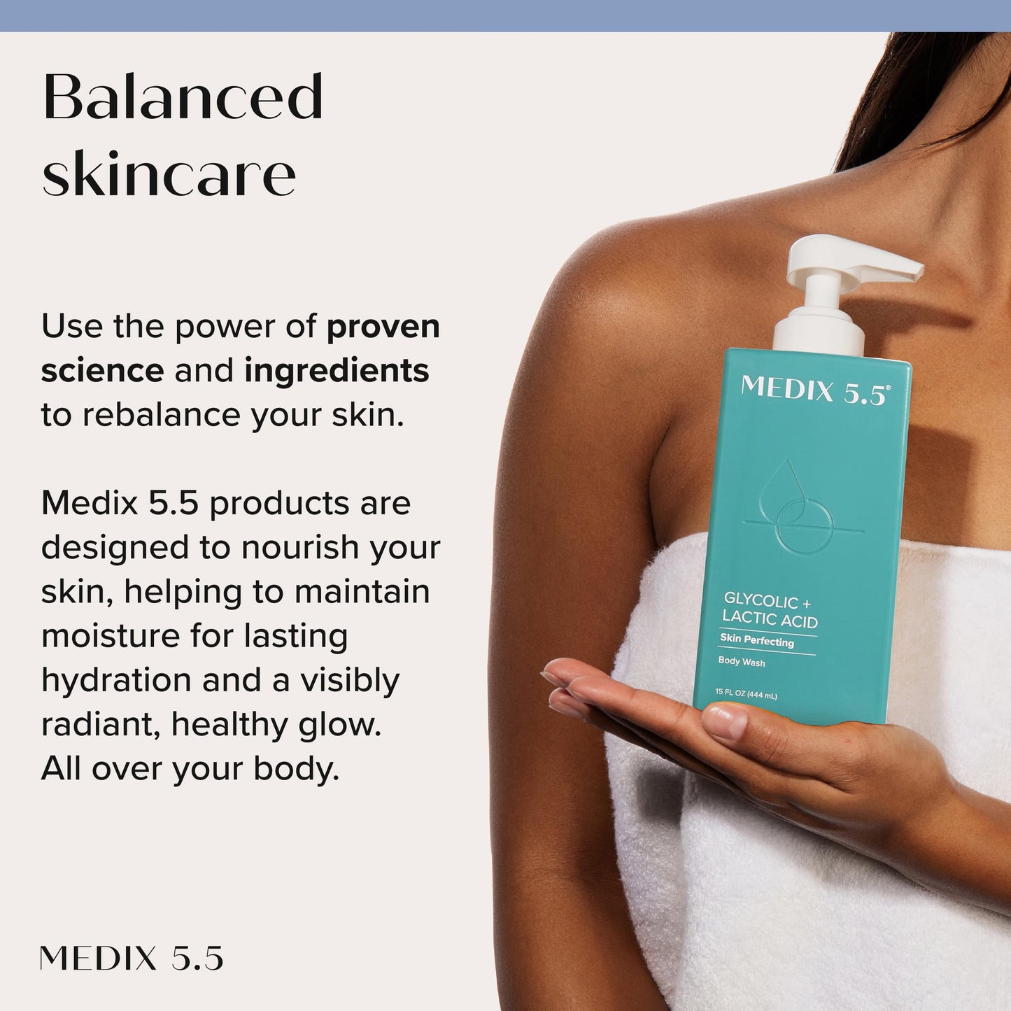 MEDIX 5.5 Glycolic Acid + Lactic Acid Exfoliating Body Wash Gel | KP Bump Eraser | AHA Exfoliant Skin Care Body Cleanser | Keratosis Pilaris & Acne | Anti Aging AHA Foaming Body & Face Wash, 15 Fl Oz