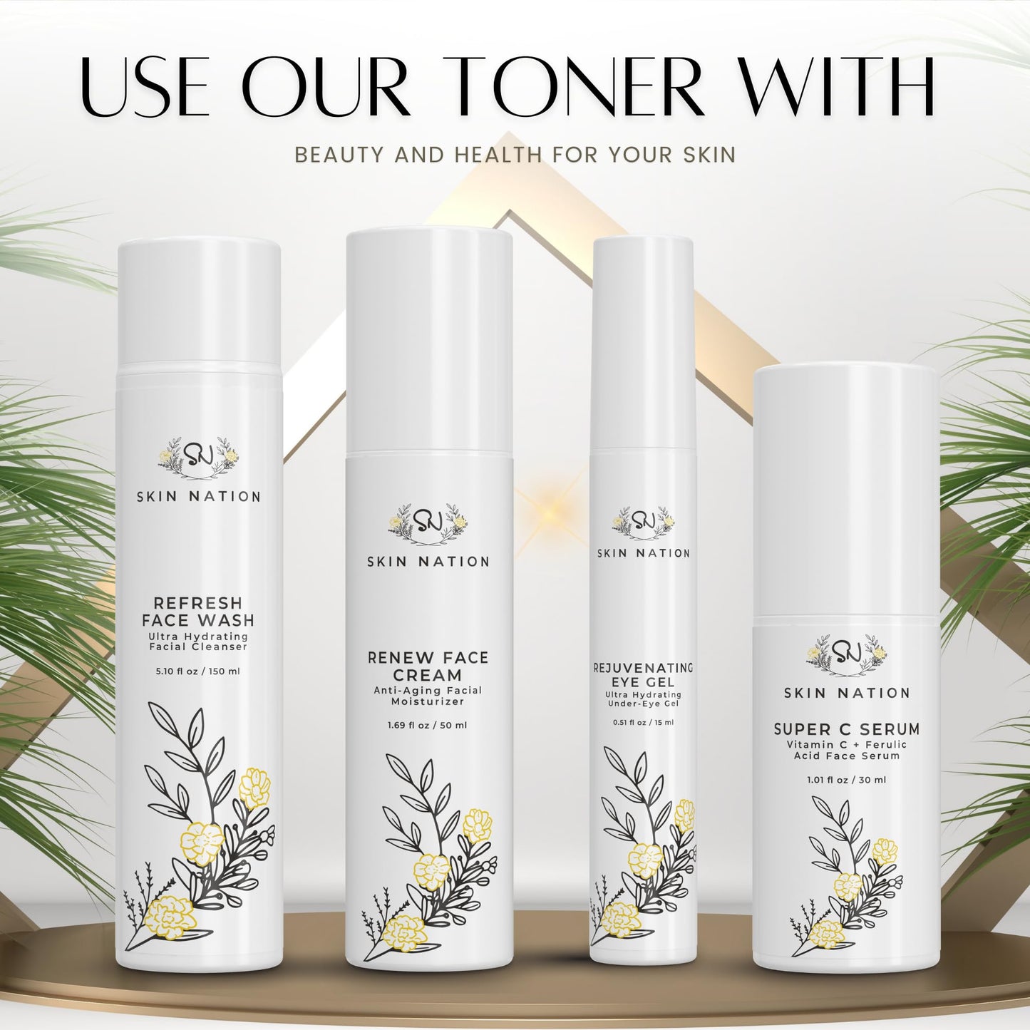 Skin Nation Hydrating Gentle Rosewater Toner with Aloe Vera and Chamomile, Alcohol-Free and Paraben-Free, for Dry, Sensitive, Oily and Combination Skin, 4 fl oz
