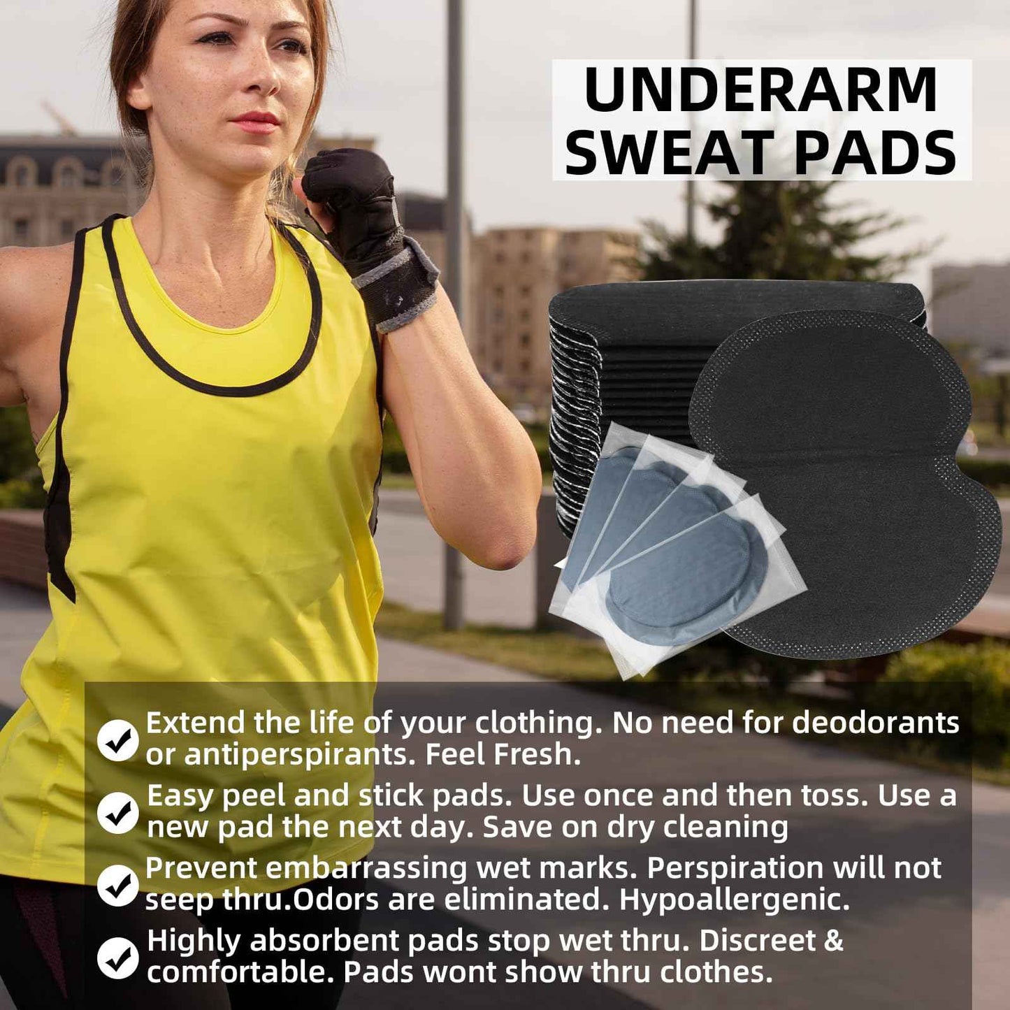 140Pcs Black Sweat Pads for Under Arms, Hat Sweat Liner, Shirt Collar Protection, Large Armpit Sweat Pads for Women, Disposable Underarm Sweat Pad (1Pack/100P+20P+20P)