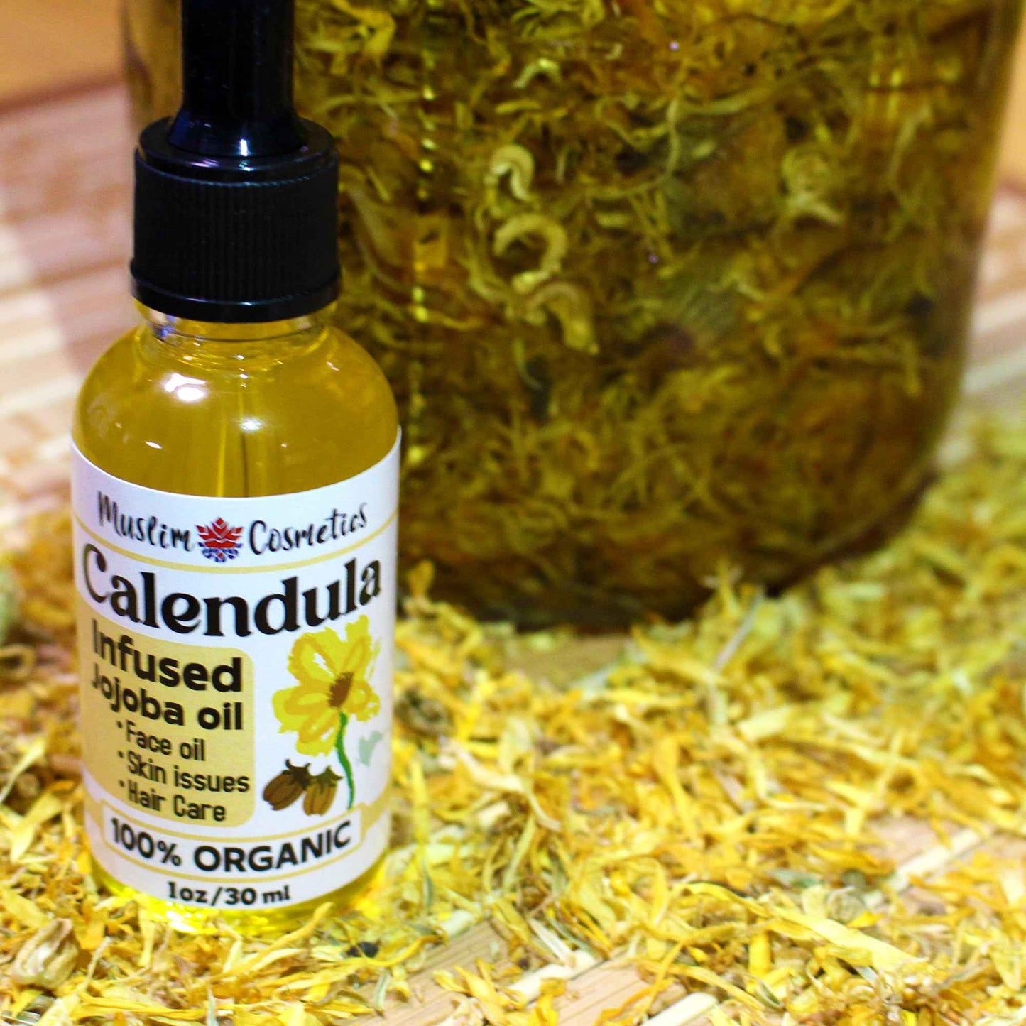 Organic Calendula oil | Infused in Jojoba oil | For Skin & Hair | Lightweight | Cold infused | 100% Organic || Made in Canada - Muslim Cosmetics - Calendula Jojoba (1oz (30ml))