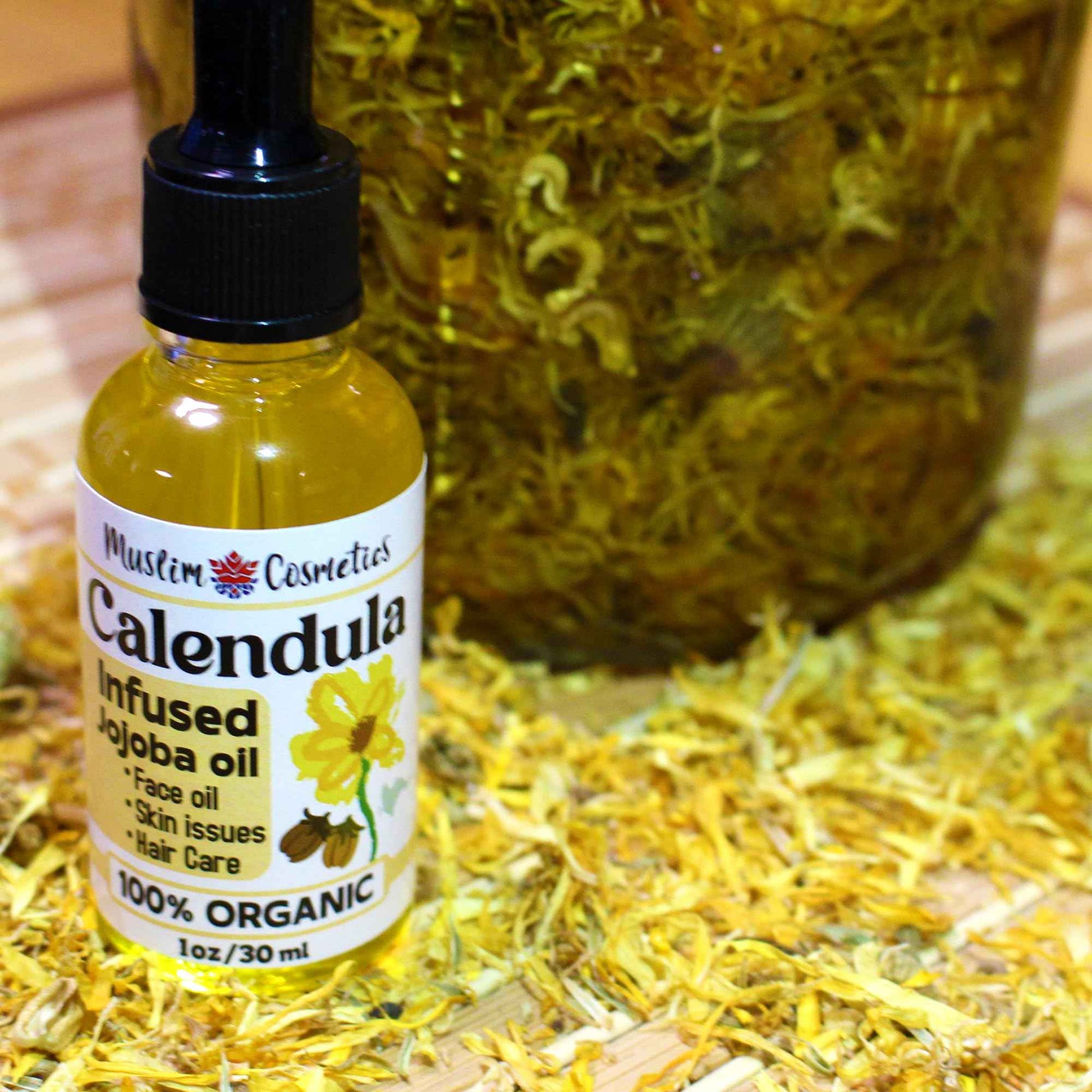 Organic Calendula oil | Infused in Jojoba oil | For Skin & Hair | Lightweight | Cold infused | 100% Organic || Made in Canada - Muslim Cosmetics - Calendula Jojoba (1oz (30ml))