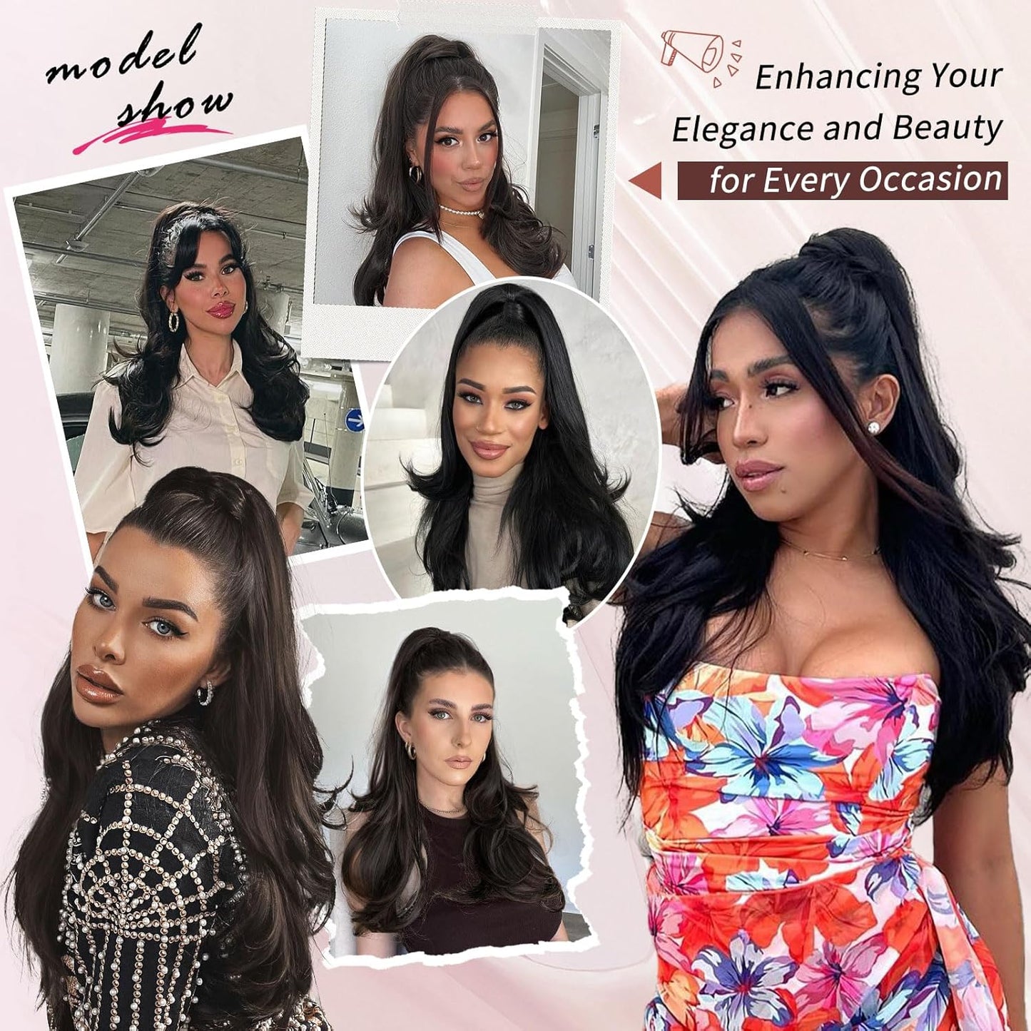 Ponytail Extension - 23 Inch Dark Brown Wavy Drawstring Hairpiece | Synthetic Clip-In for Women