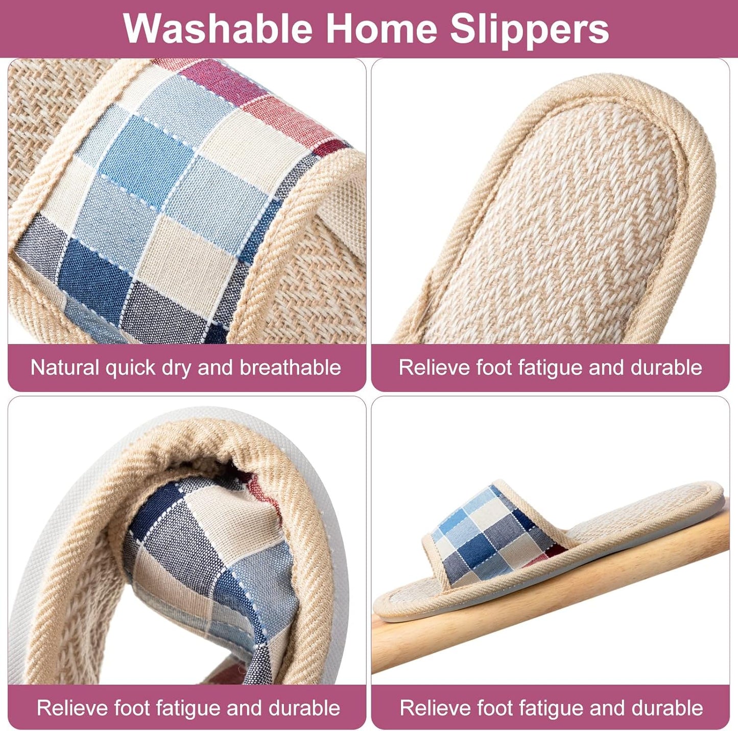 10 Pairs Washable Open Toe House Slippers - Breathable Non-Slip Casual Spa Footwear | 4 Large + 6 Medium Sizes