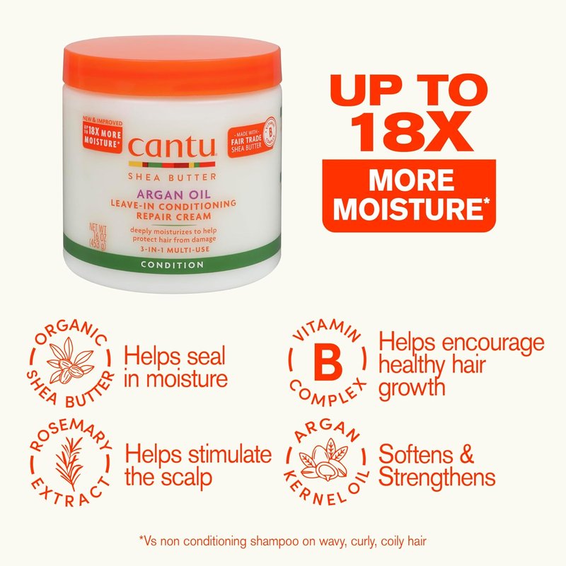 Cantu Argan Oil Leave-In Conditioning Repair Cream - 16 Ounce | Deep Moisture & Frizz Control