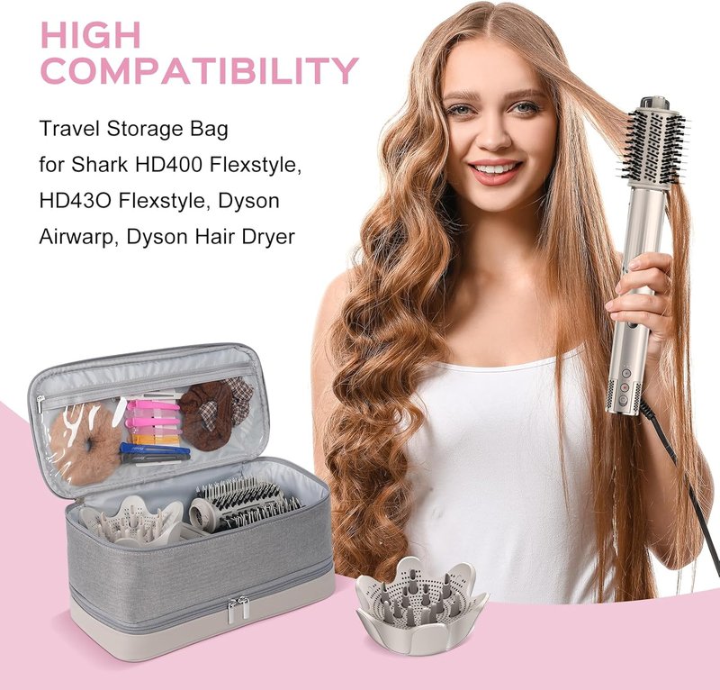 Travel Carrying Case for Shark Flexstyle | Double-Layer Hair Tool Storage Bag - Gray