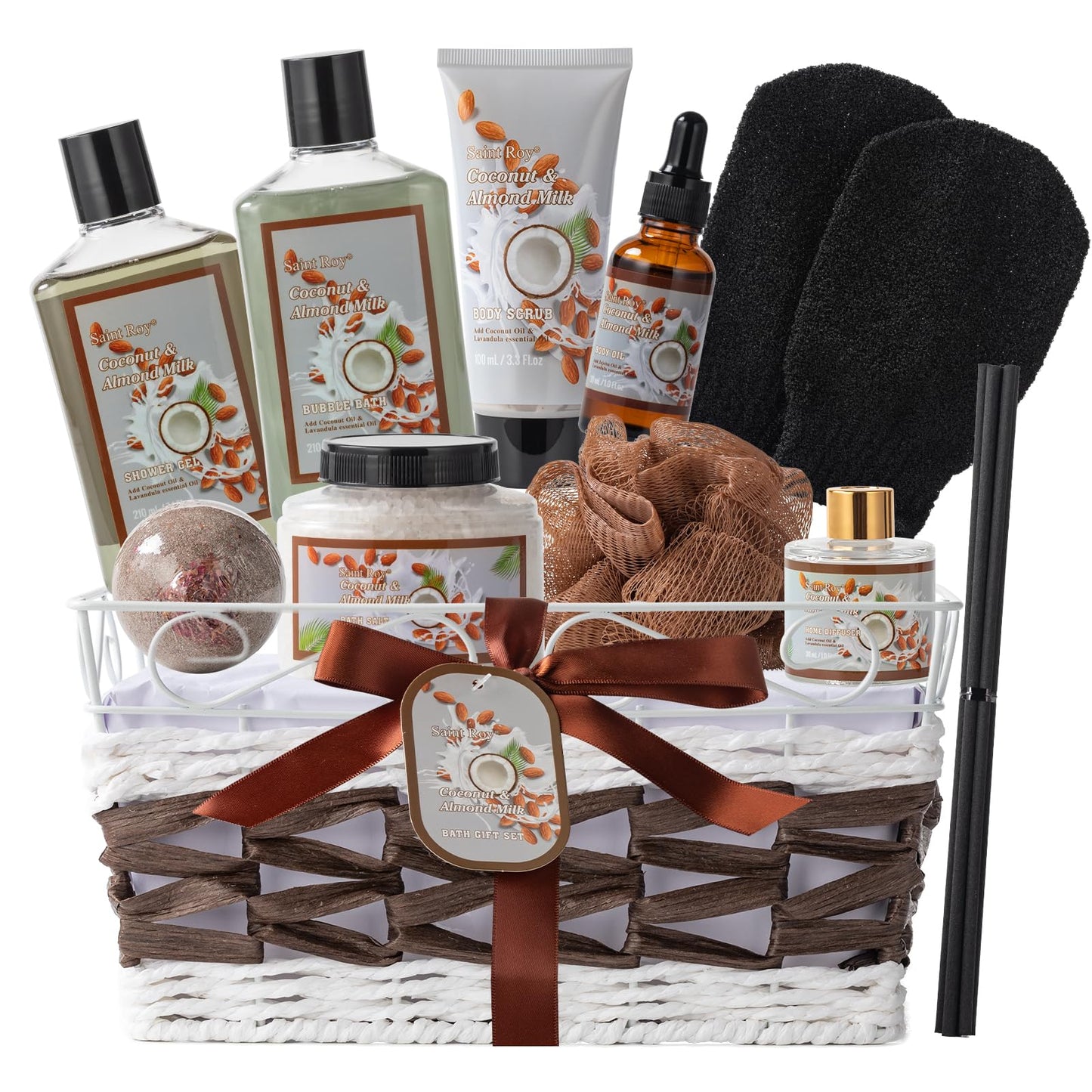 Fathers Day Gifts for Dad, Coconut Almond spa kit, Bath and Body Gift Basket for Women & Men Spa Gift Basket,Large Bath Gift Set With Fragrant Lotion, Home Spa Kit, Self-Care Gift, Diffuser