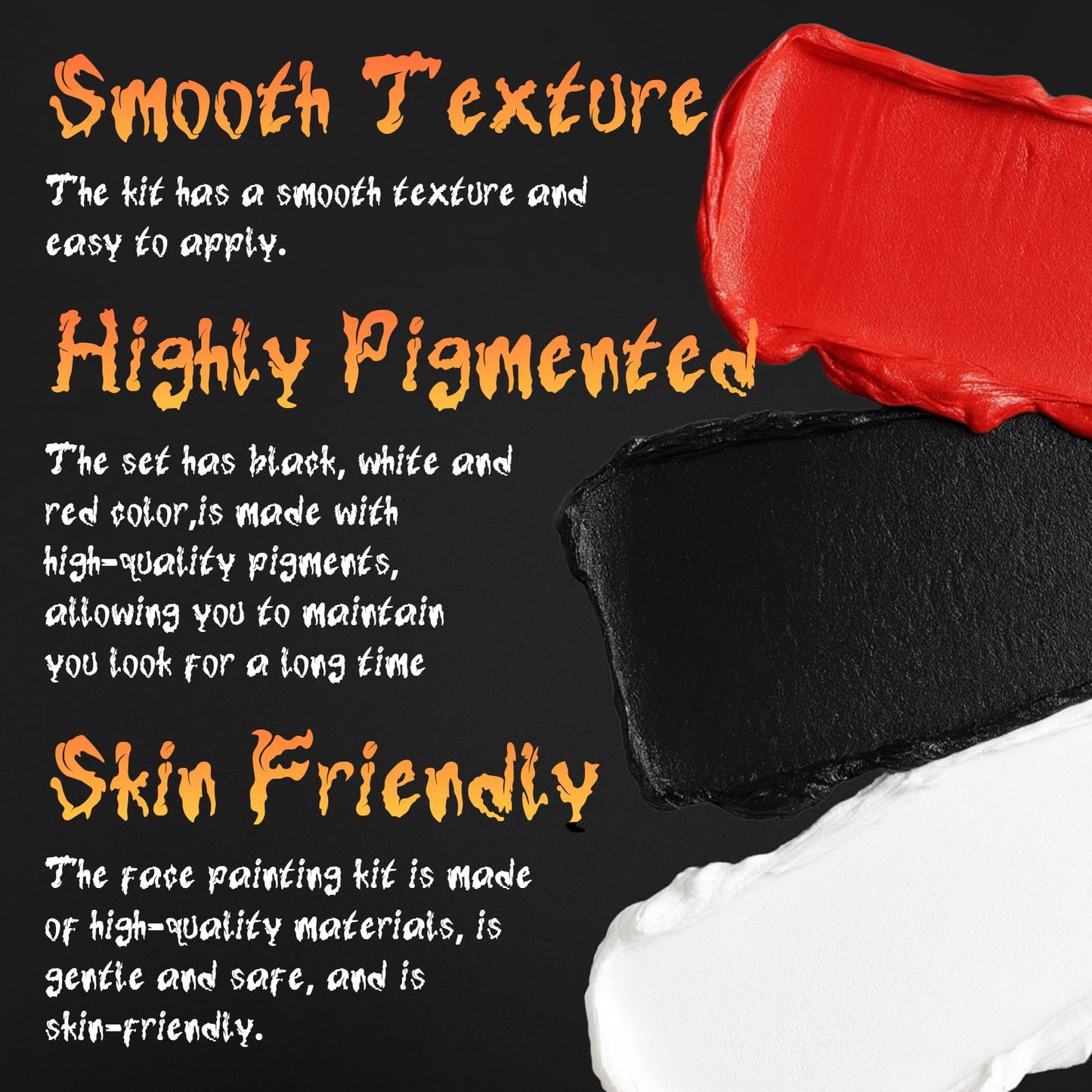 JUYANGYAN Red Black and White Face Body Paint Set, Highly Pigmented Clown Makeup Kit, Professional Face Paint for Halloween Skeleton Cosplay Joker Vampire Zombie Ghost SFX Makeup