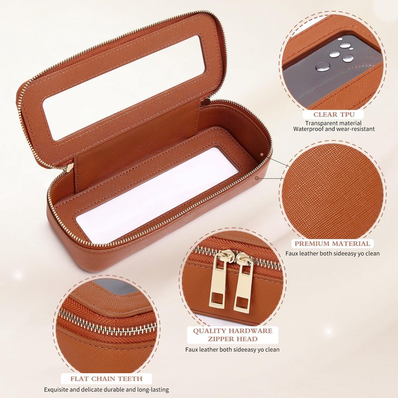 Pinkmik Clear Makeup Bag with Brush Bag 3pcs Waterproof Travel Case for Cosmetics and Toiletries Women's Makeup Organizer with Zipper (X/Brown, L+M+SLIM)