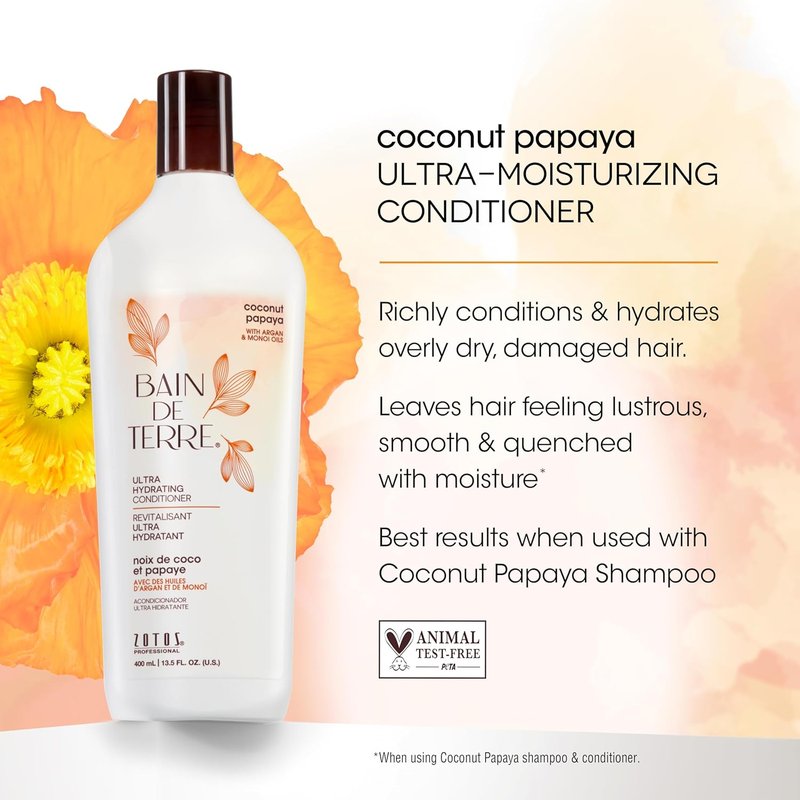 Coconut Papaya Ultra Hydrating Conditioner - Moisture Quench for Dry, Damaged Hair | Argan & Monoi Oils, Paraben-Free, Vegan