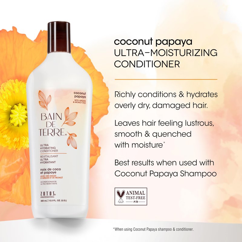 Bain de Terre Ultra Hydrating Shampoo and Conditioner Set | Coconut Papaya | Hydrates Overly Dry | Damaged Hair | Paraben Free | Color-Safe | 33.8 Fl Oz