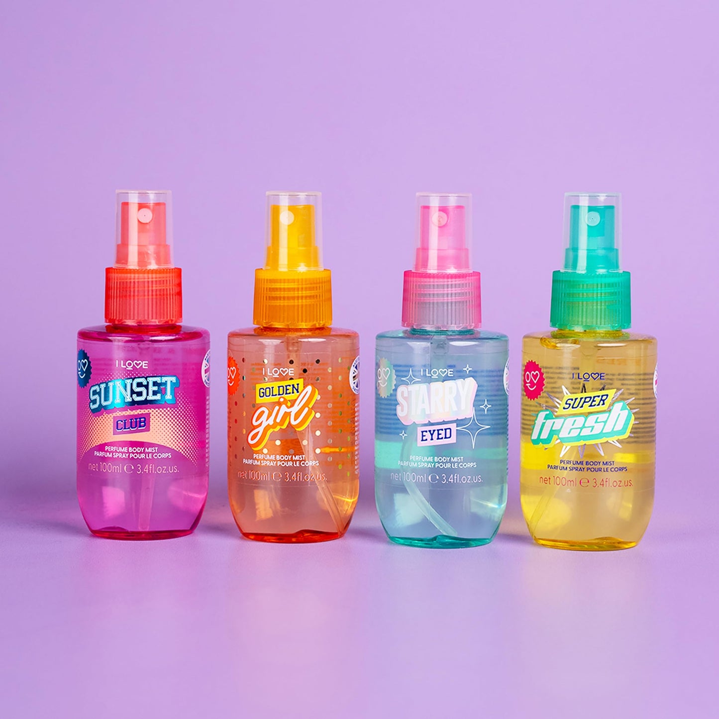 I LOVE Cosmetics In The Bag - Body Sprays for Women - Perfumed Body Mists with Vanilla - Ideal for Purses and Backpacks - Long Lasting - 4 pc