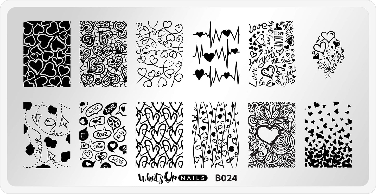 Whats Up Nails - Valentine's Day Stamping Plates 2 pack (B024, B041) for Nail Art Design