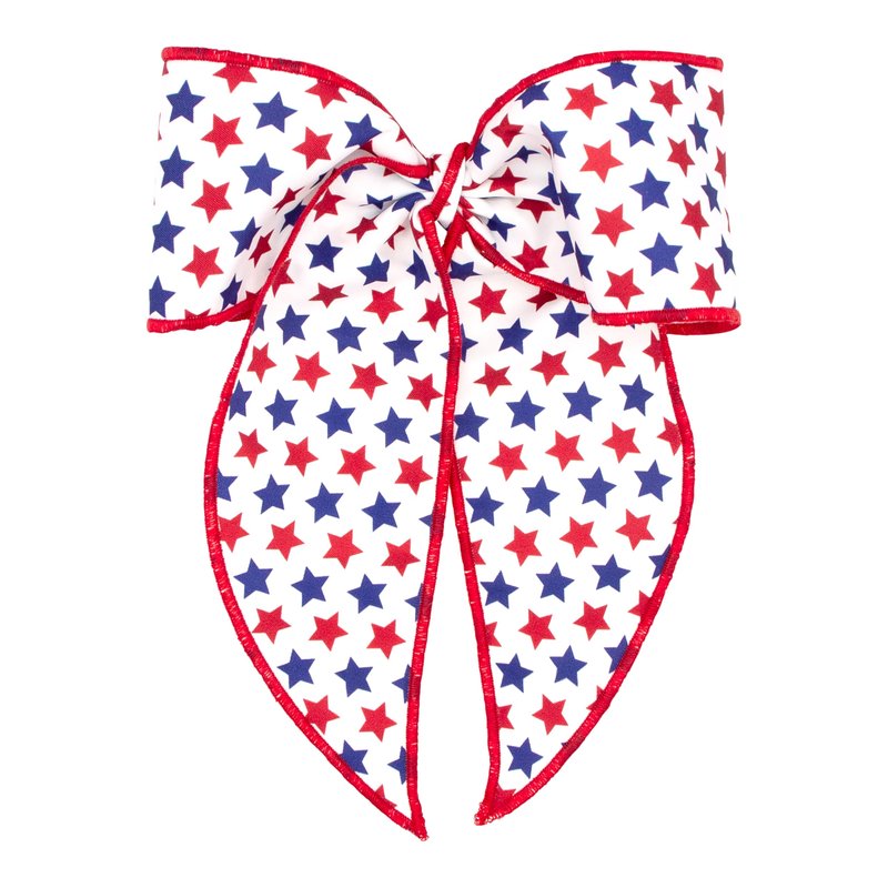 Wee Ones girls' Americana Fourth of July Star Print Bowtie with Twisted Wrap Whimsy Tail Hair Bows on WeeStay Clip, Handmade, King