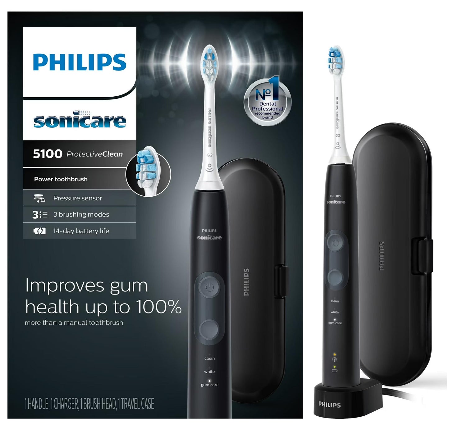 Philips Sonicare ProtectiveClean 5100 HX6850/60 Gum Health Electric Toothbrush with Pressure Sensor, 3 Piece Set