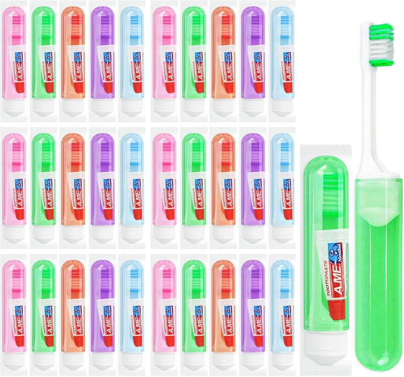 Traveling Toothbrush Set - Disposable Mini Toothbrushes with Cover | 50 Count for Camping & Hiking