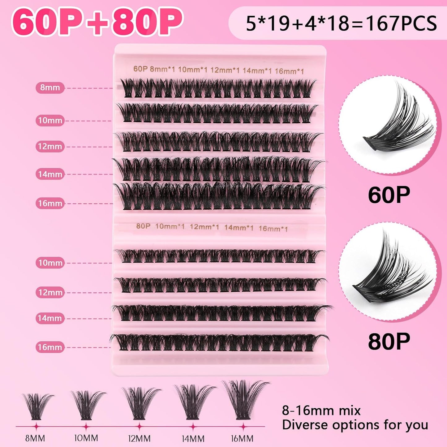 Eyelash Extension Kit - 167 Pieces DIY Individual Eyelashes | D Curl 8-16mm with Bond & Remover