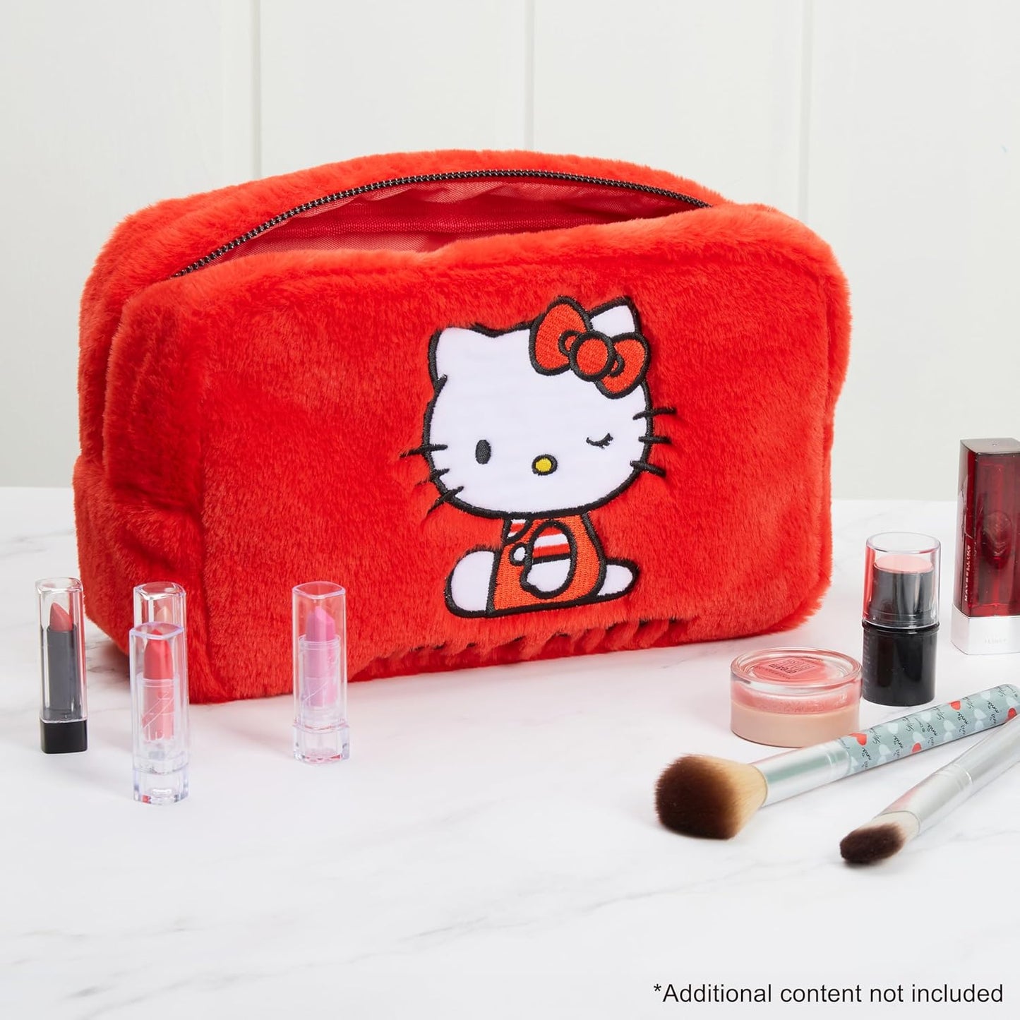 Cute Makeup Bag - Hello Kitty Fluffy Kawaii Travel Cosmetic Bag for Women & Teens | Perfect Gift Idea