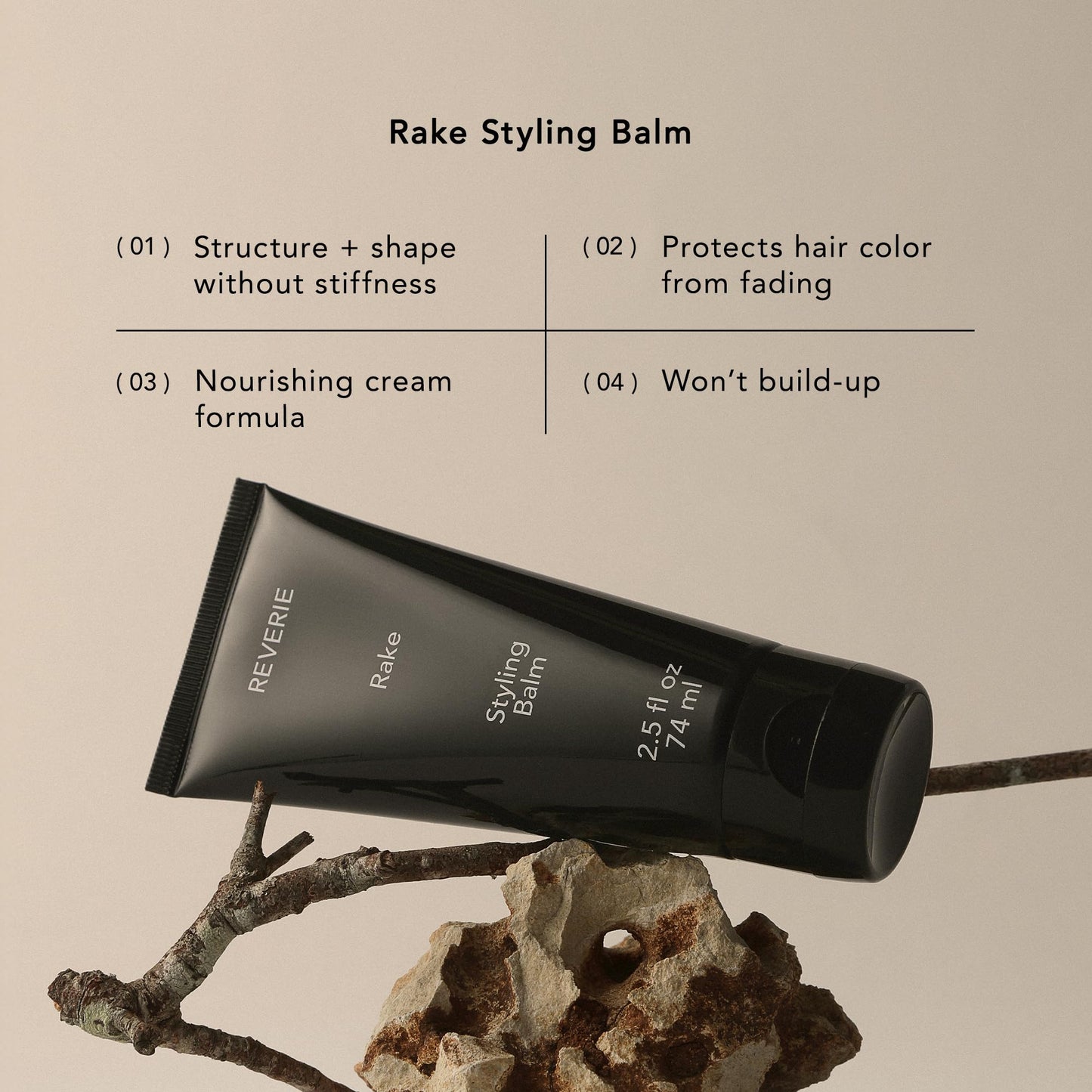 REVERIE - Natural Rake Styling Balm | Sulfate-Free, Silicone-Free, Color-Safe, Clean Hair Care (Full Size, 2.5 oz | 74 ml)