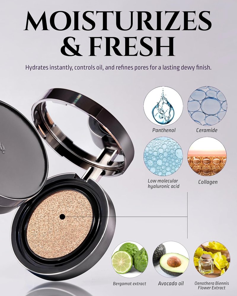 HEVVYMAKEUP V Cushion Skin Fit Foundation - Flawless Radiance for Oily & Combination Skin | Light Beige, 0.35oz