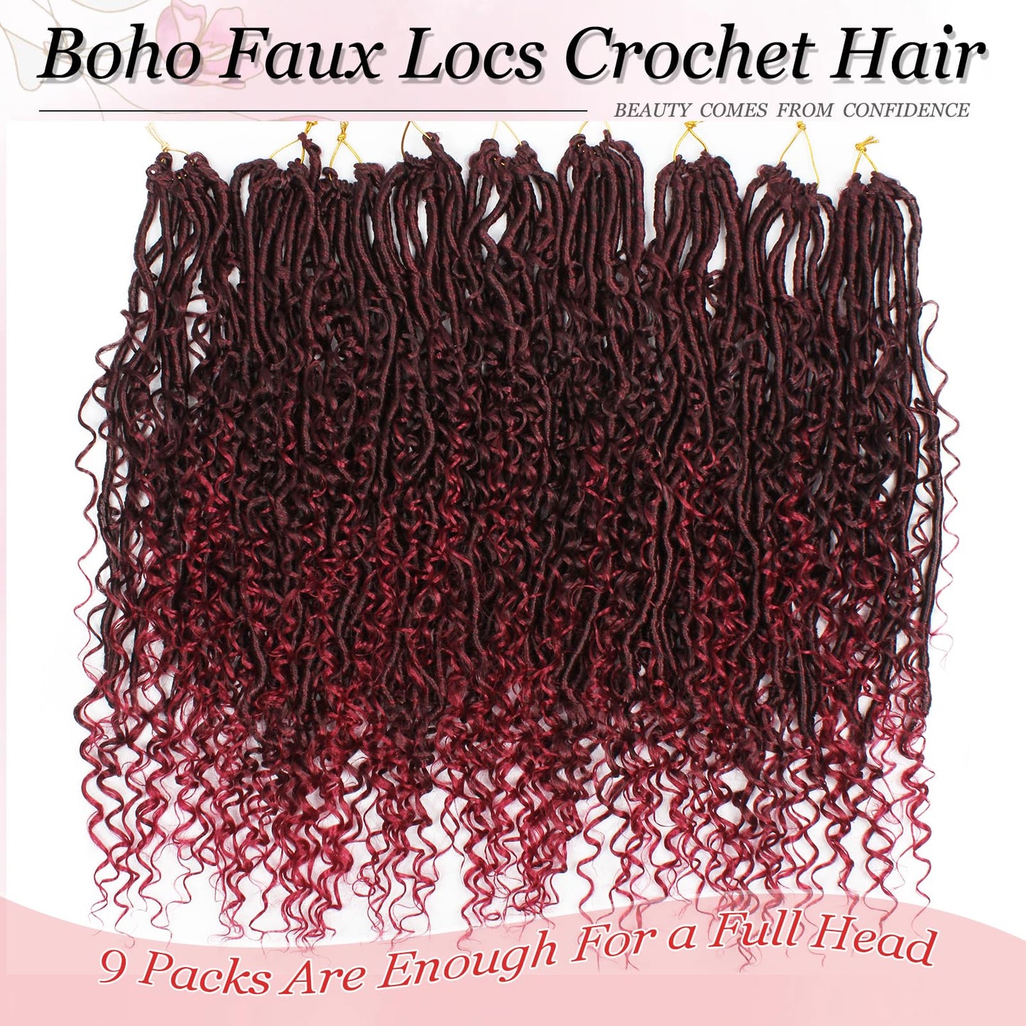 Haftaluv Boho Faux Locs Crochet Hair 9 Packs Long Goddess locs 24 Inch Boho Soft Locs With Curly Ends Pre Looped Bohemian River Loc Crochet Hair For Women (24 inch,TBUG)