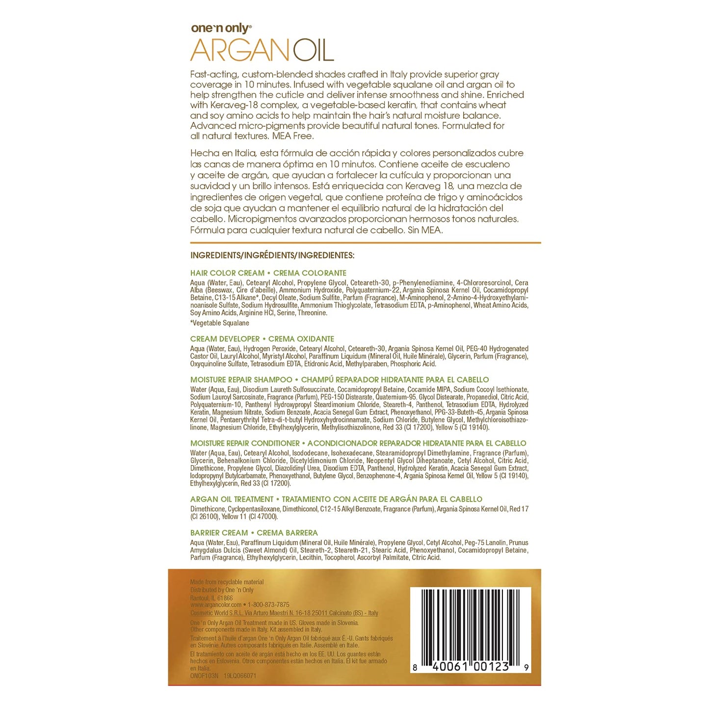 One 'N Only Fast 10 Permanent Hair Color Kit - Hair Dye for Women with Argan Oil to Maintain Moisture Balance - Advanced Micro-Pigments for Natural Tones (3N Natural Dark Brown)