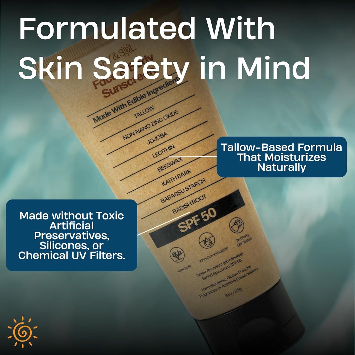 Sky and Sol Mineral Sunscreen SPF 50 - Non-Greasy Formula with Zinc Oxide | 3 oz (85 g)