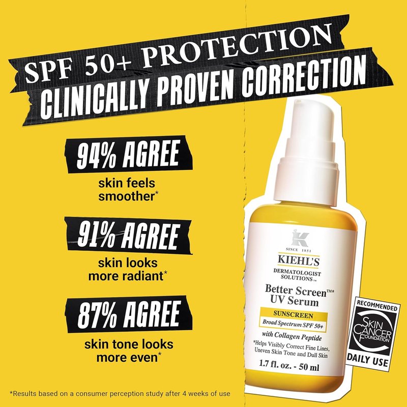 Kiehl's Better Screen UV Serum SPF 50+ | Invisible Facial Sunscreen with Collagen Peptide & UV Protection