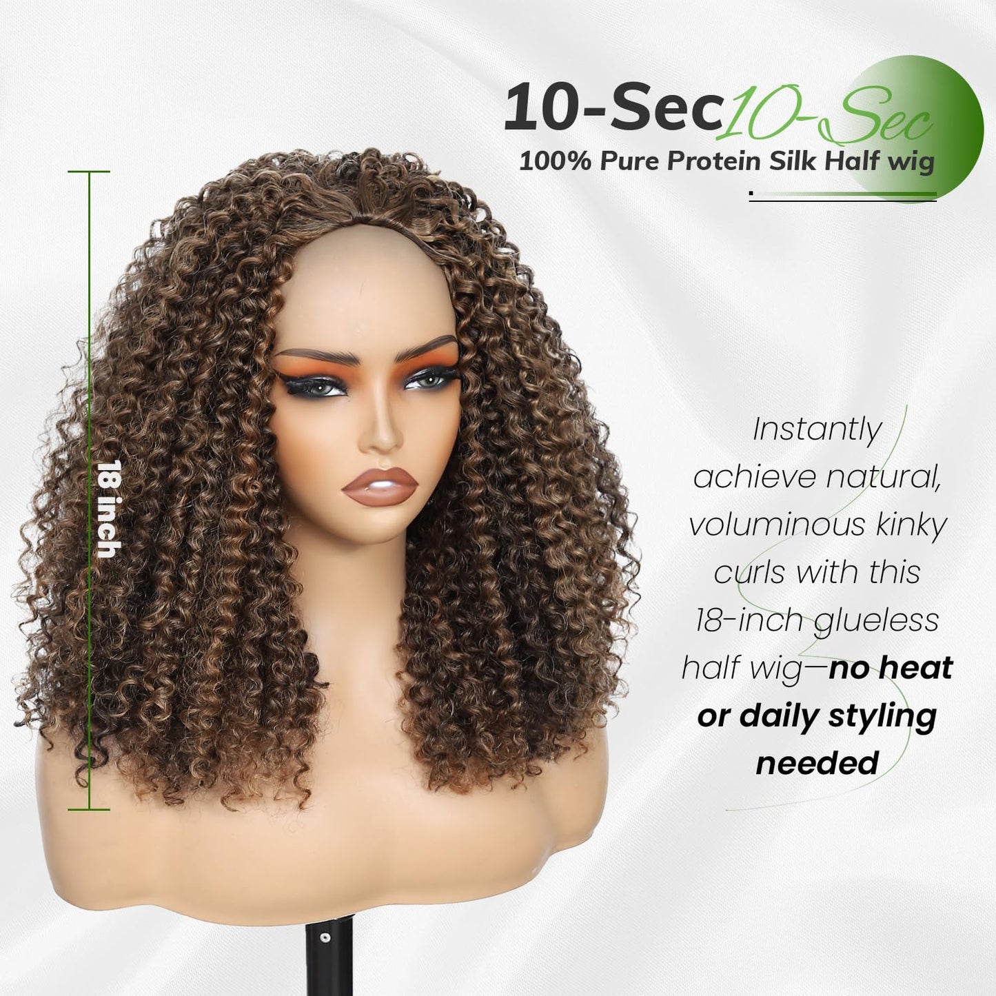 Fine Plus Curly Half Wig for Black Women, 3 in 1 Glueless Half Wig Seamless Flip Over Protein Synthetic Curly Wig Soft Fiber Feel Like Human Hair Long Lasting Curl Degree Lightweight Beginner Friendly