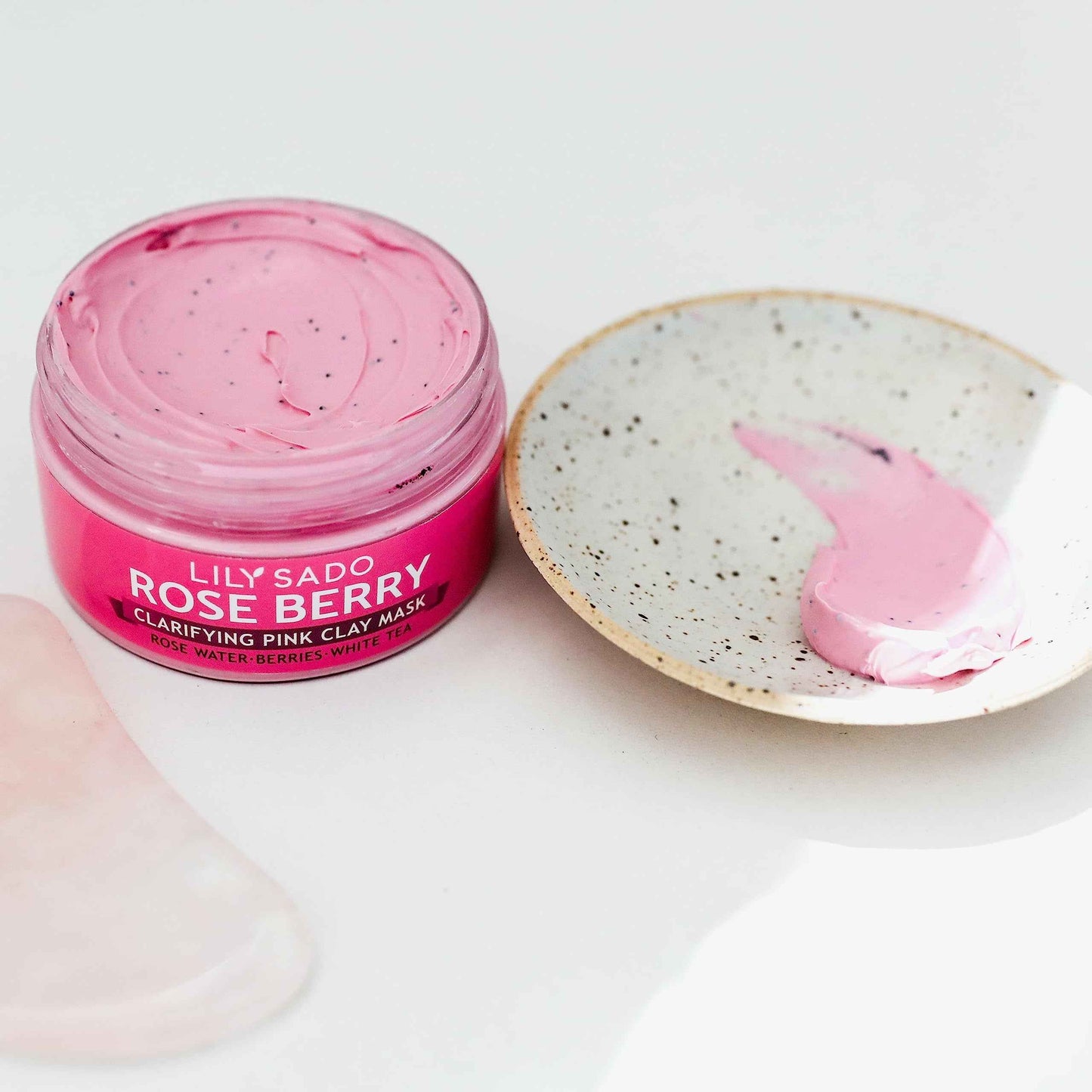 LILY SADO Rose Berry Pink Clay Mask w Rose Water & Fresh Berries - White Tea & Jojoba Beads Gently Exfoliate, Balance & Purify to Prevent Acne & Blackheads - 4 oz
