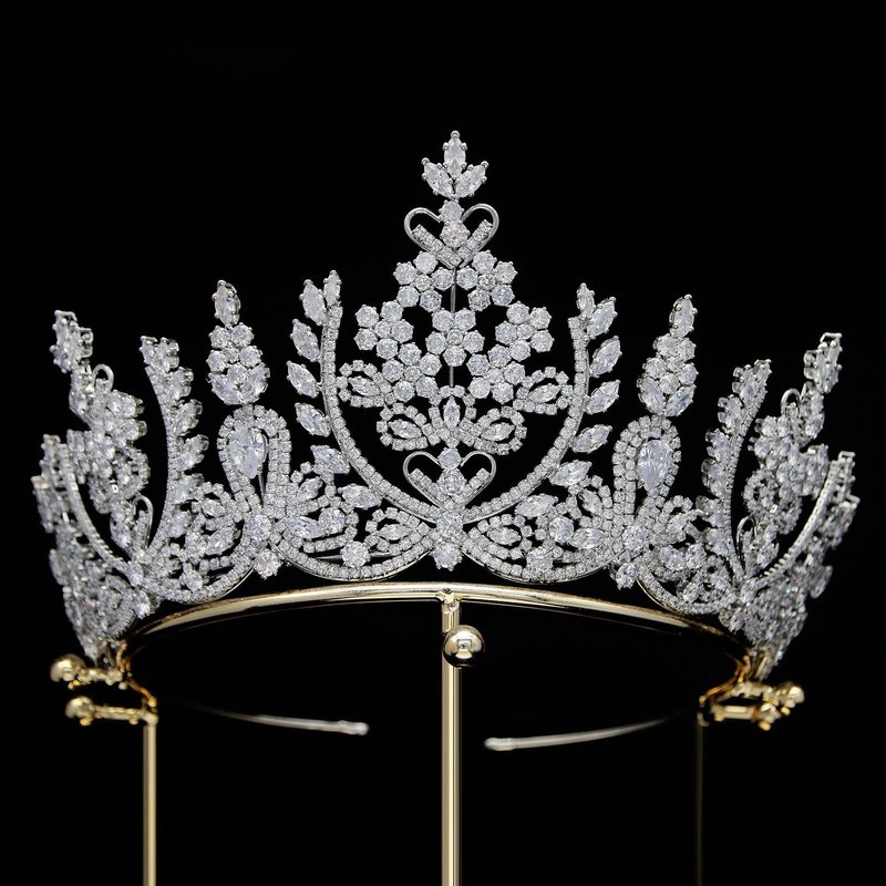 Vintage Wedding Crowns Arab Classic Dubai Cubic Zirconia Crown Bridal Hair Accessories Crystal Tiara Headband for Women (Silver C)