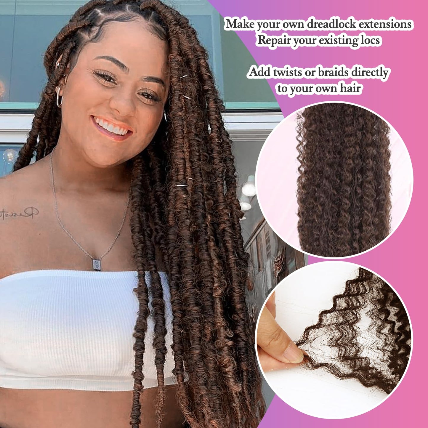 Afro Kinkys Bulk Human Hair for Dreadlocks Extensions Repair Locs, Twist Braiding Afro Kinky Human Hair for Locs Natural Black Color 18 inches 1 Pack 30 Gram（1B/18inch/30g）
