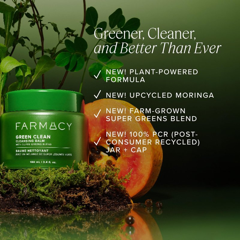 Farmacy Makeup Remover Cleansing Balm - Green Clean Waterproof Makeup Remover Balm + Oil Cleanser for Face - Gently Melts Make Up + SPF - Hydrates + Softens Skin with Super Greens + Papaya (30ml)