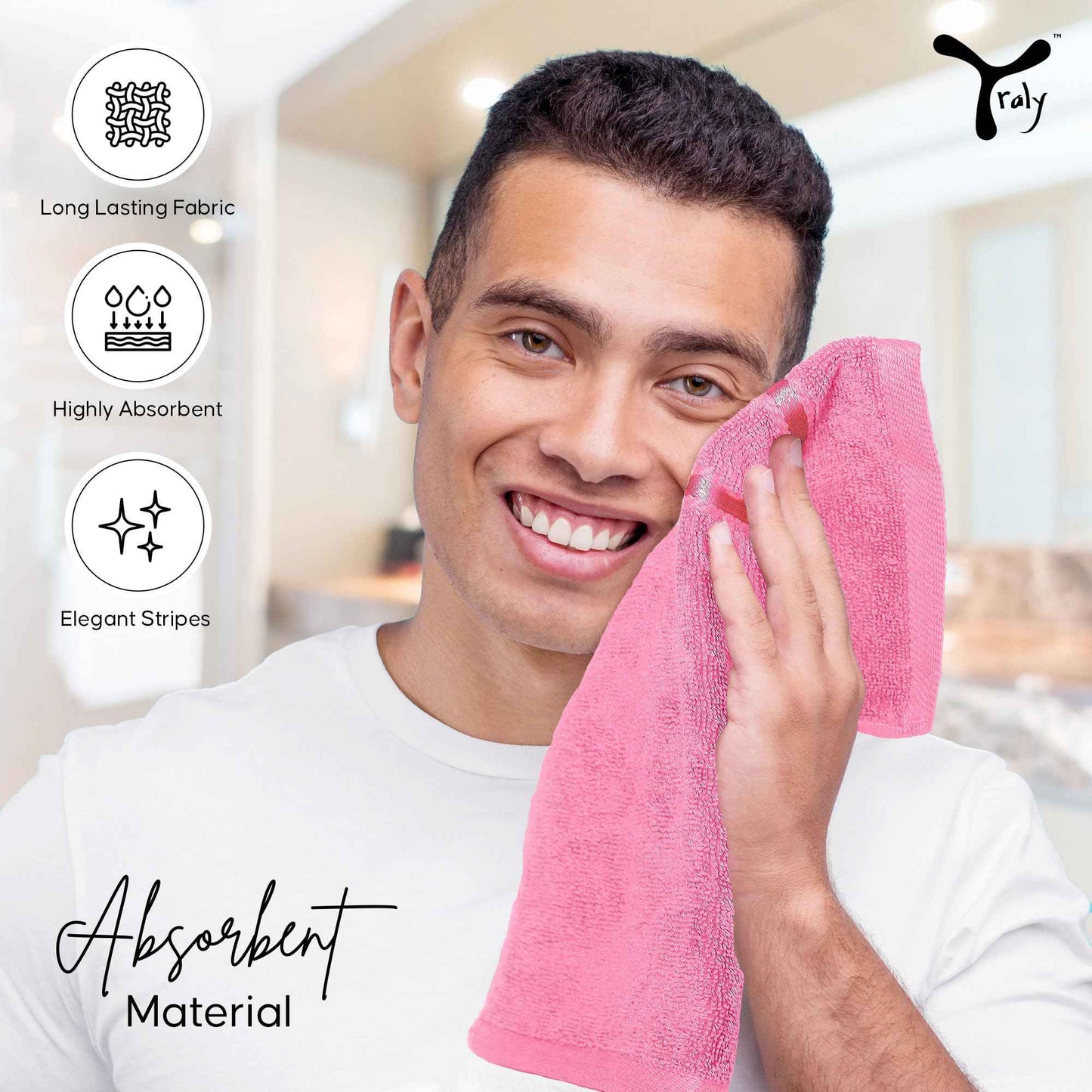 YRALY Luxury Wash Cloths 12 Pack |13x13 Inch | 600 GSM | 100% Ring Spun Cotton Washcloths for Body and Face – Soft and Absorbent Face Towels for Bathroom, Hotel, Spa, Gym (Pink)