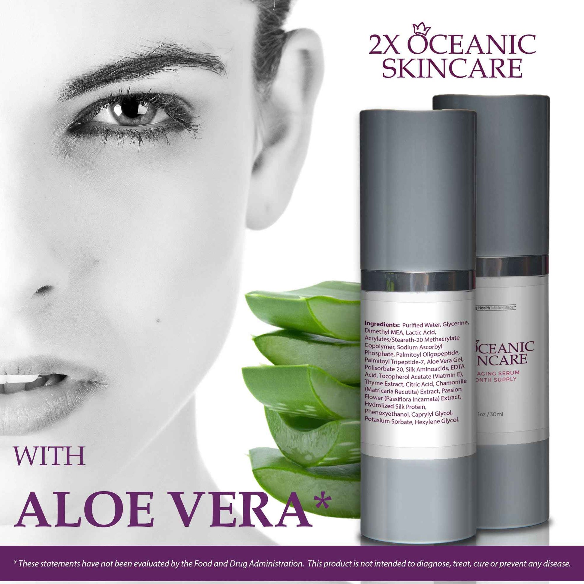 2X Oceanic Skincare Serum - Anti Aging Serum 2 Month Supply - Peptide Rich Regenerative Serum with Alpha Hydroxy Acids & Vitamin E - Help Repair Skin Cells - Improve Hyperpigmentation & Wrinkles