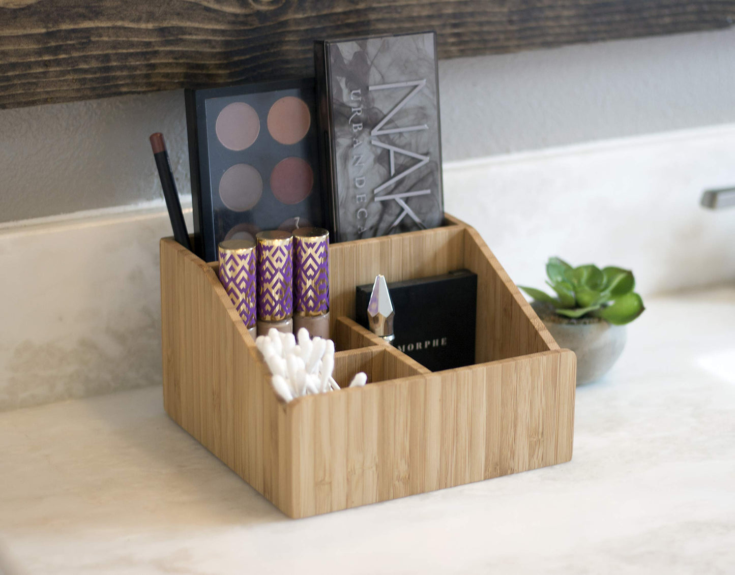 MobileVision Bamboo Makeup Organizer Cosmetics Caddy Holder for Lipsticks, Nail Polish, Palettes, Concealer, Brushes, Perfumes, Lotions, and other Toiletries