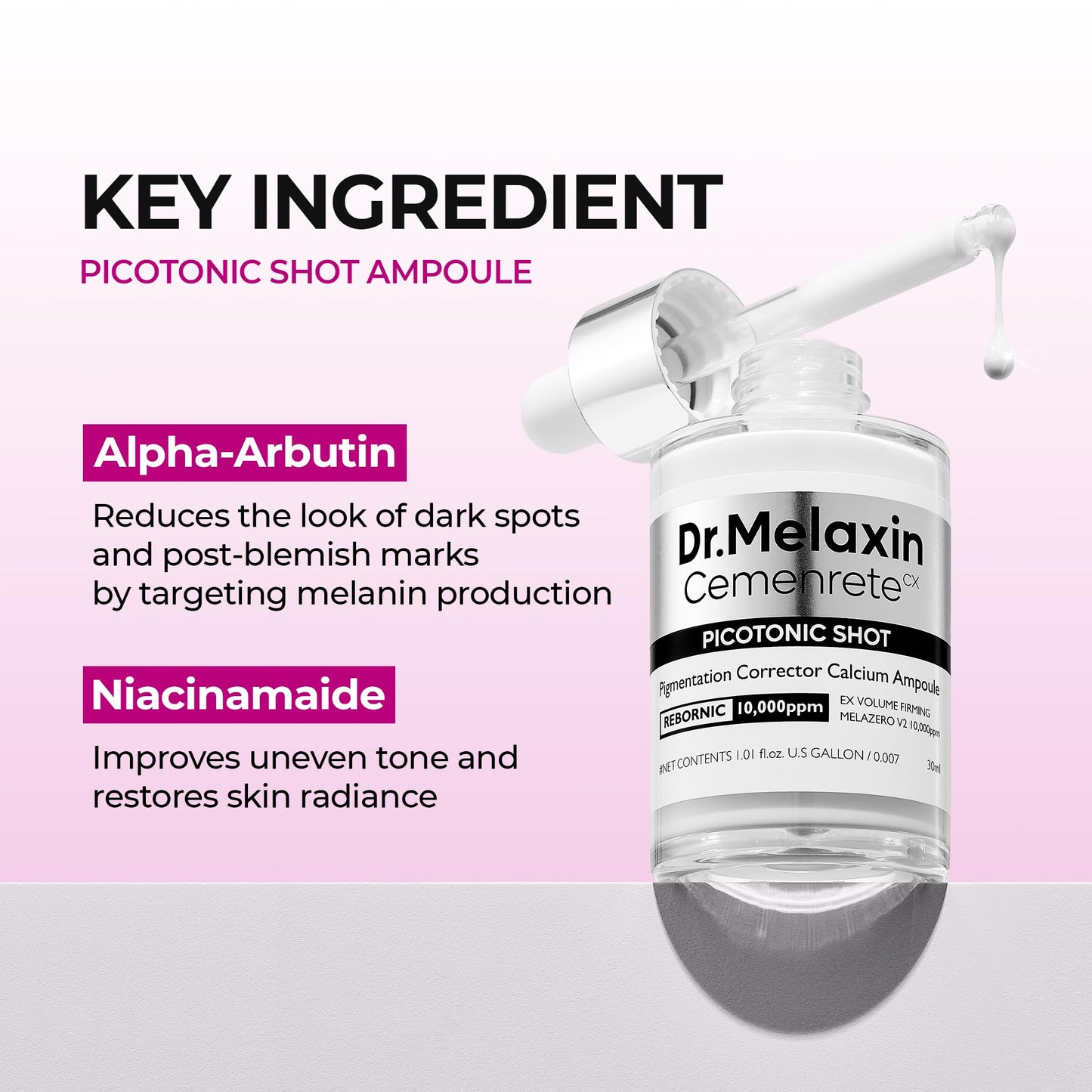 Dr.Melaxin Picotonic Shot Serum 1.01 fl.oz - Alpha-Arbutin and Niacinamide Dark Spot Corrector Serum, Pigmentation Corrector for Uneven Skin Tone, Blemish Marks, K-Beauty Face Serum
