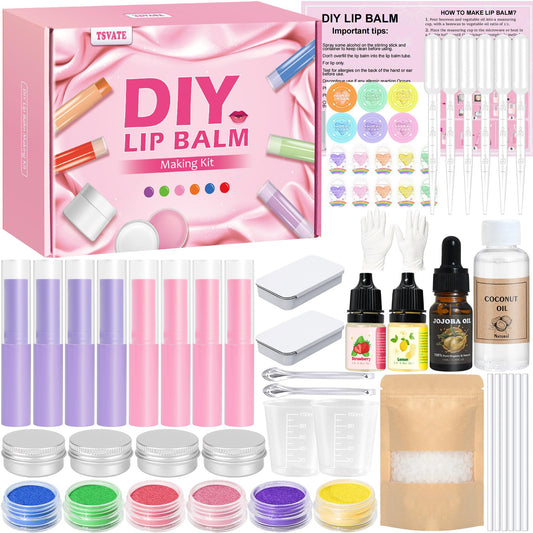 TSVATE Lip Balm Making Kit- Make Your Own Lip Balm for Adults with Shea Butter, Beeswax, Coconut Oil, Moisturizing DIY Lip Gloss Kit, Lip Care Set Christmas Gift for Girls & Women