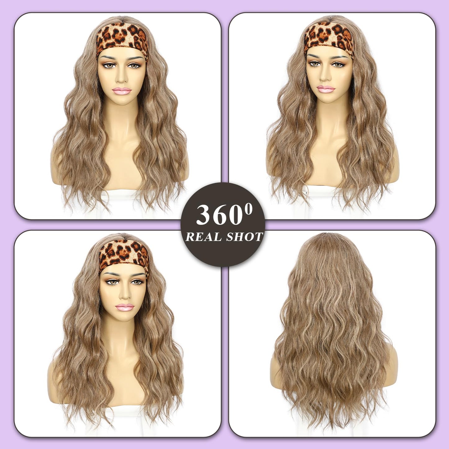 SAPPHIREWIGS Brown Headband Wigs for Women Body Wavy Headband Wigs Highlight Natural Brown Hair Put On and Go Glueless Half Wig for Women Daily Party Use 20 Inch