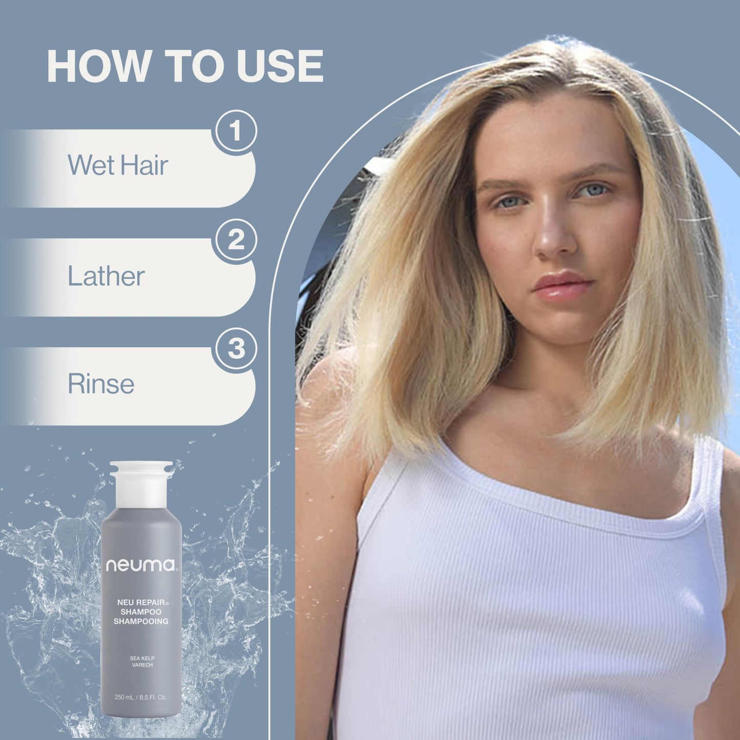 Neuma Neu Repair Shampoo 8.5 Fl. Oz. Sulfate Free Shampoo for Damaged Hair - Revitalizes, Cleanses, Fortifies, and Reduces Breakage, Lemon, Lavender & Fir Needle Scent