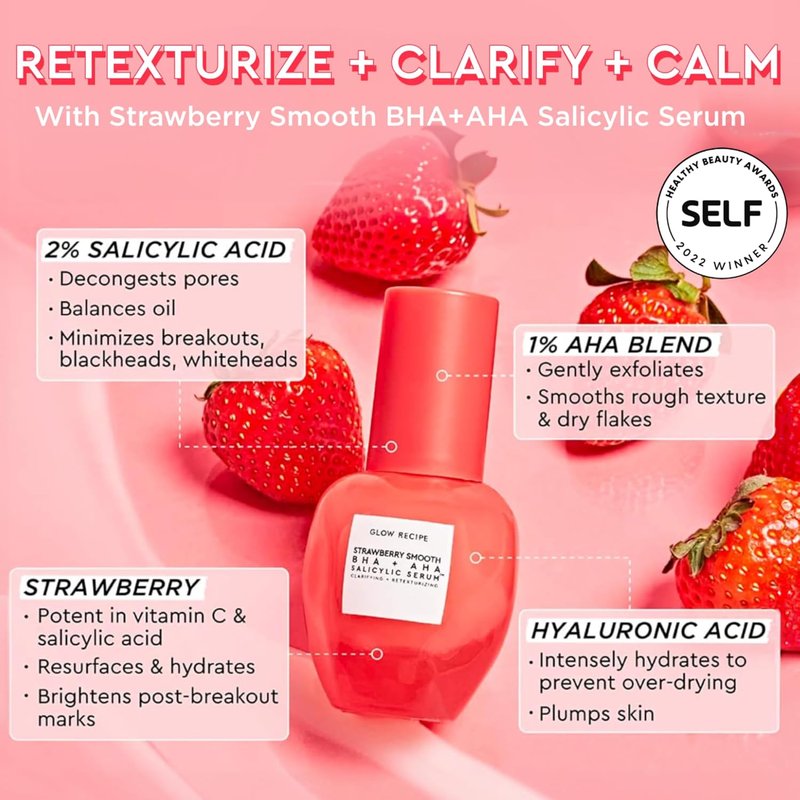 Glow Recipe Strawberry Salicylic Acid Serum - Korean BHA Acne Treatment for Blemishes | Pore Minimizing & Texture Smoothing (30ml)