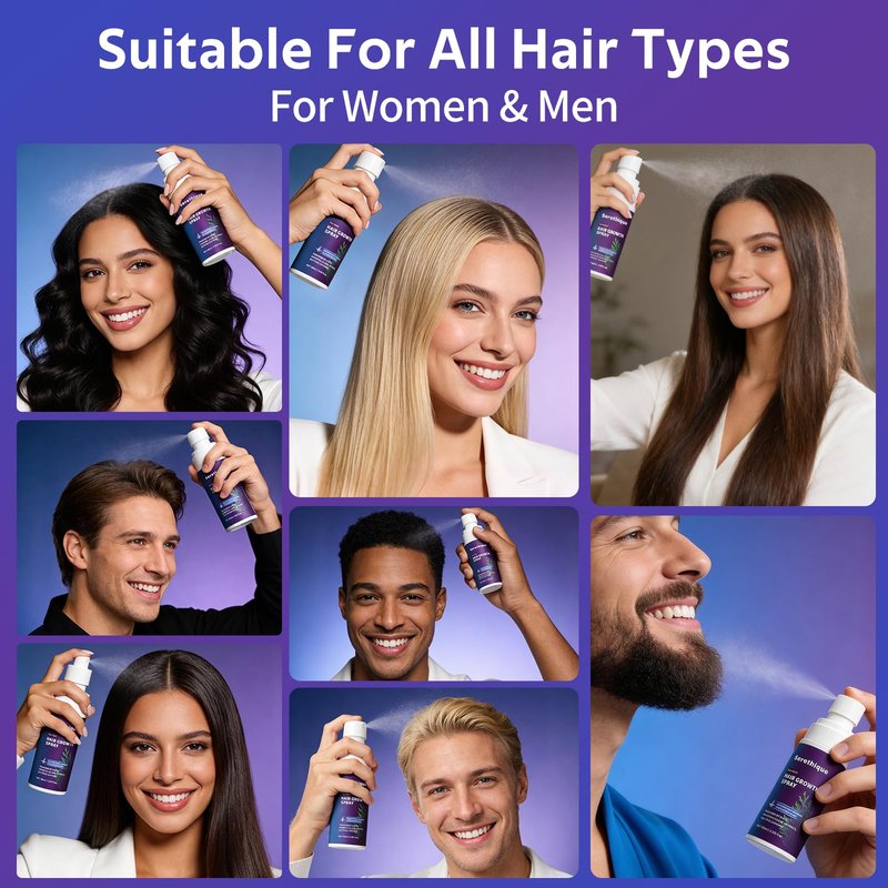 Hair Growth Serum Spray with Rosemary Oil, Biotin & Caffeine, Fast Absorbing Non-Greasy Scalp Serum for Fuller-Looking Hair, Alcohol-Free Nourishing Scalp Spray for Women & Men, 60ml