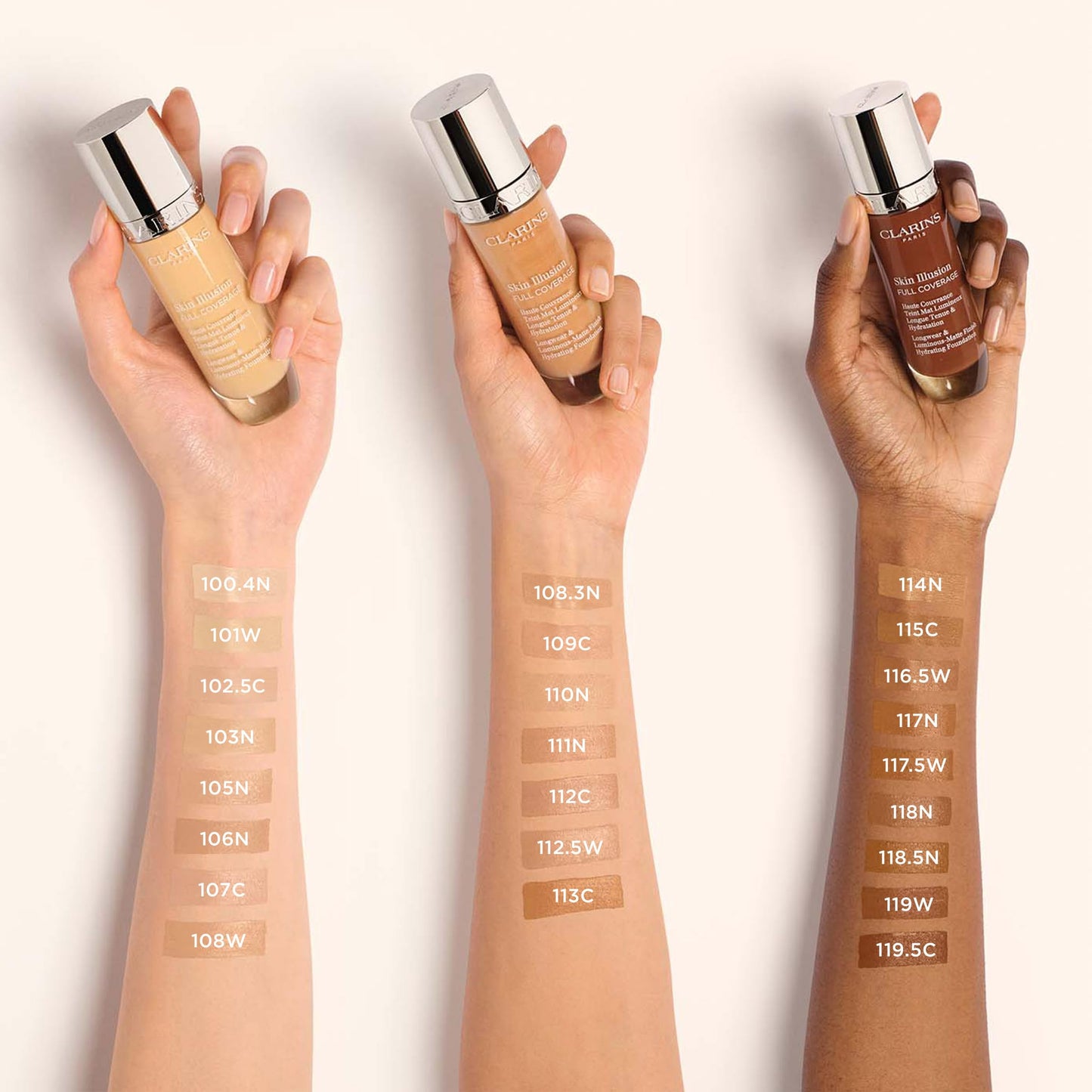 Clarins Skin Illusion Longwear Full Coverage Foundation|Luminous Matte Finish|24H Hold and 24H Hydration|Natural Looking|Transfer, Sweat and Smudge Proof| Contains Hyaluronic Acid|1 Fl Oz, 107C