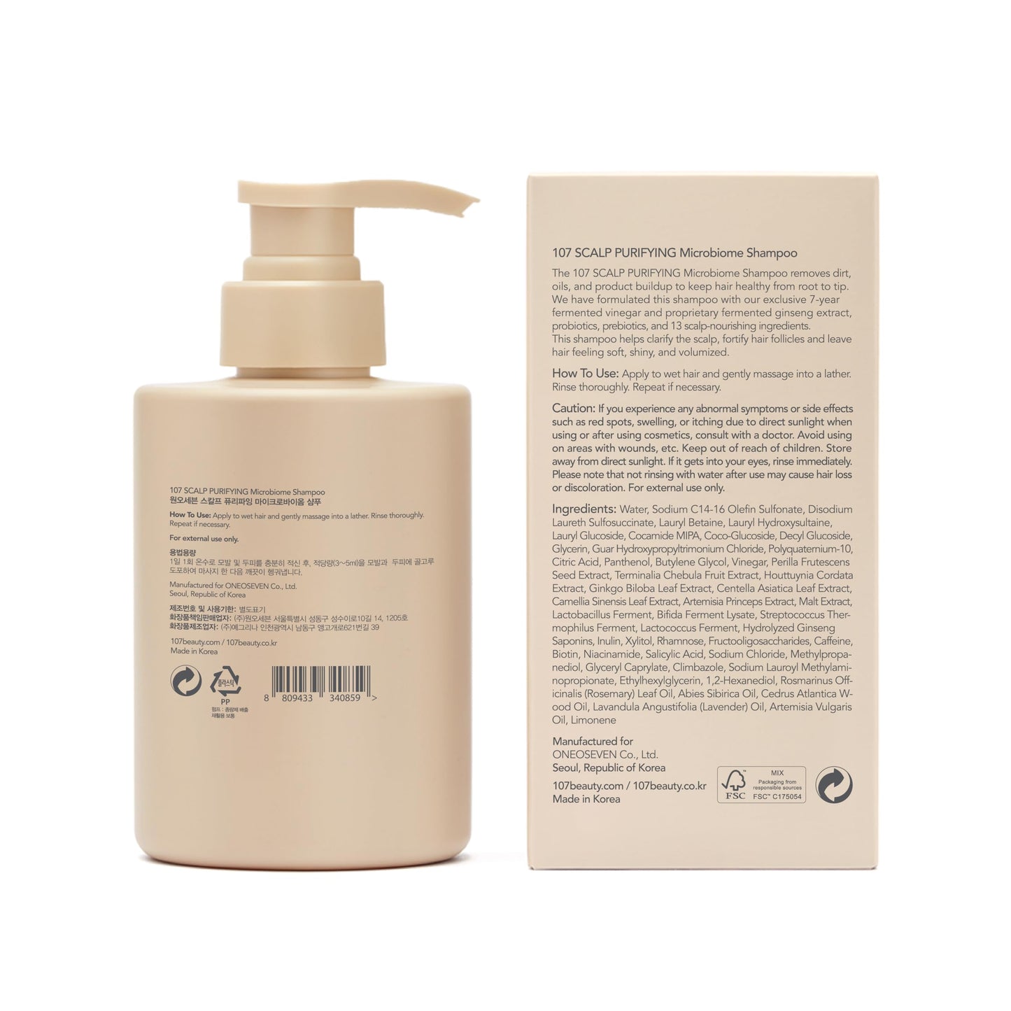 107 Clarifying Shampoo - Purifying Shampoo for Build Up, Dirt, Oil, Itchy, Dry Scalp – Fermented Vinegar & Ginseng for Refreshed & Revitalized Scalp - Paraben, Phthalate and Sulfate Free (12.84oz)