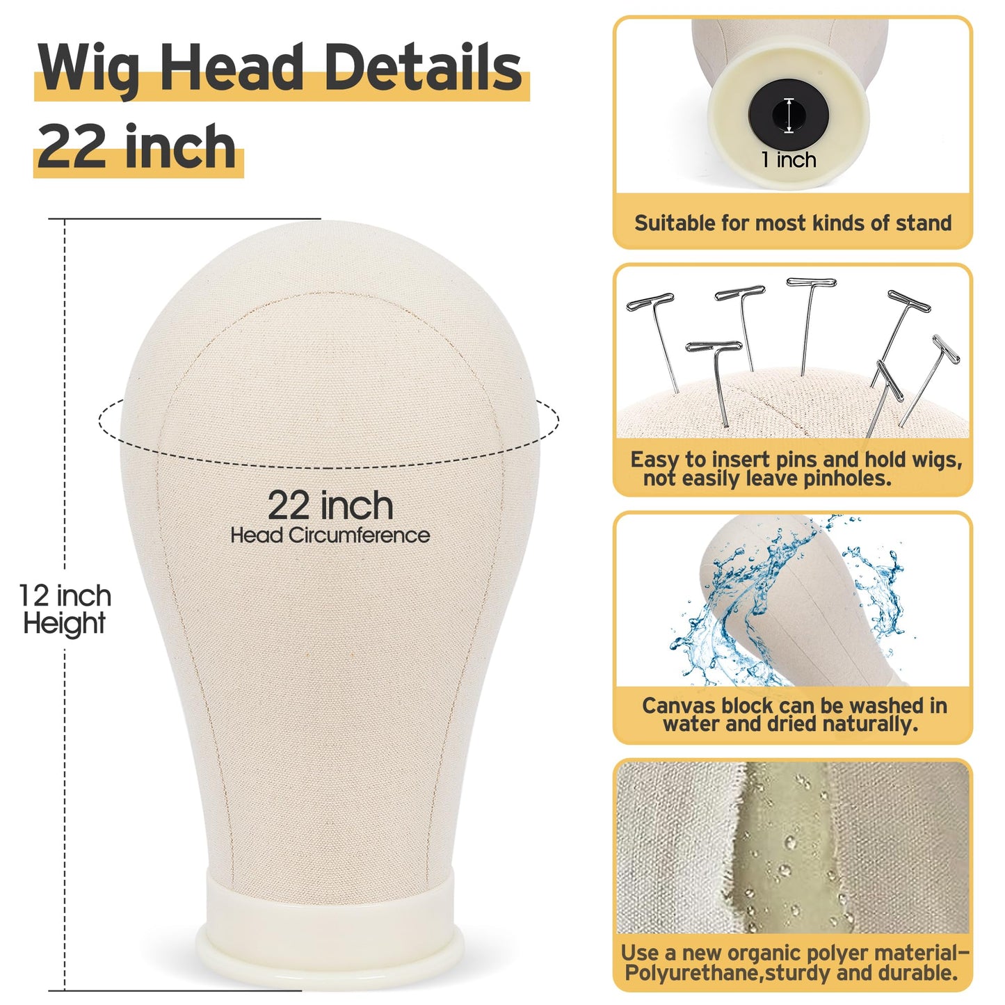 Klvied Wig Stand with 22 Inch Canvas Wig Head, Adjustable 34.64-51.48 Inch Tripod and Table Clamp Set for Wig Display, Basic Styling and Cosmetology Practice, with Carrying Bag