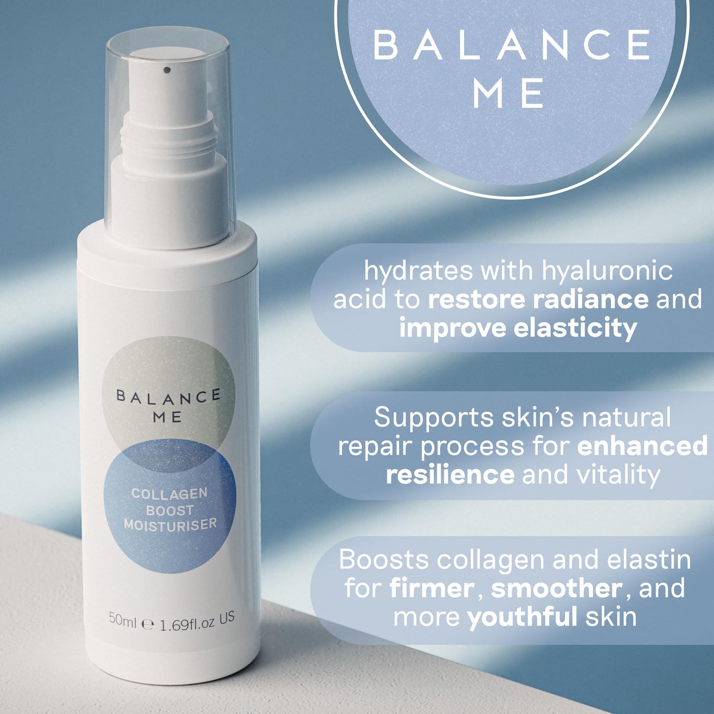 Balance Me Collagen Boost Moisturiser, Smooth and Rejuvenate Face & Neck, Anti-Ageing Cream  For All Skin Types, Peptides & Hyaluronic Acid, 99.9% Natural, Vegan/Cruelty Free, Made In UK, 1.7 Fl Oz