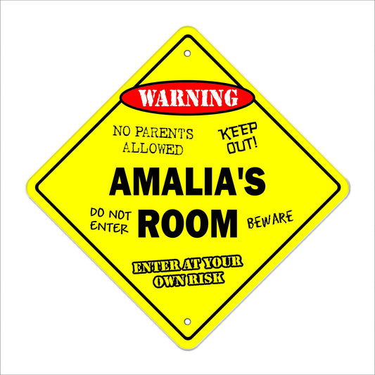 Amalia's Room Sign Crossing Zone Xing | Indoor/Outdoor | 12" Tall Kids Bedroom Decor Door Children's Name boy Girl