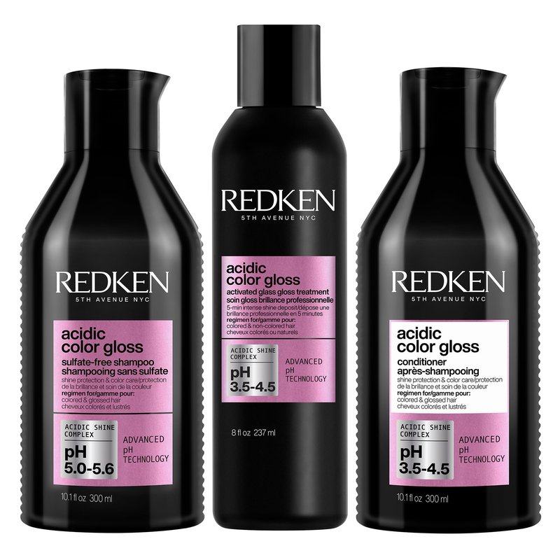Redken Acidic Color Gloss Sulfate-Free Shampoo, Conditioner, and Glossing Treatment Set For Color-Treated Hair - Preserves Vibrancy and Extends Shine With Citric Acid & Apricot Oil