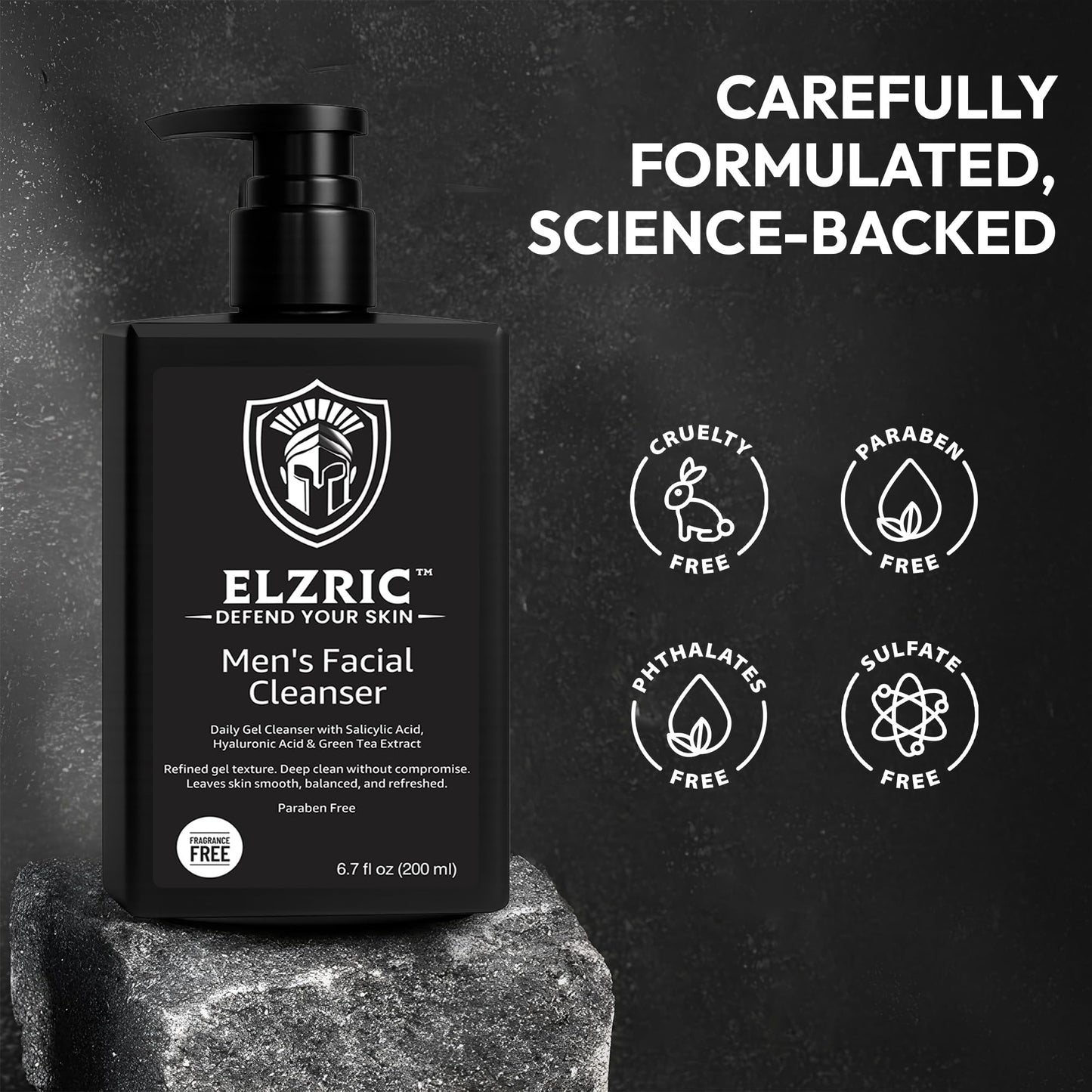 Elzric Men's Facial Cleanser Exfoliating Face Wash for Oily, Breakout-Prone and Sensitive Skin Deep Cleansing with Salicylic Acid, Green Tea, Hyaluronic Acid and Amino Acids Daily Face Wash for Men
