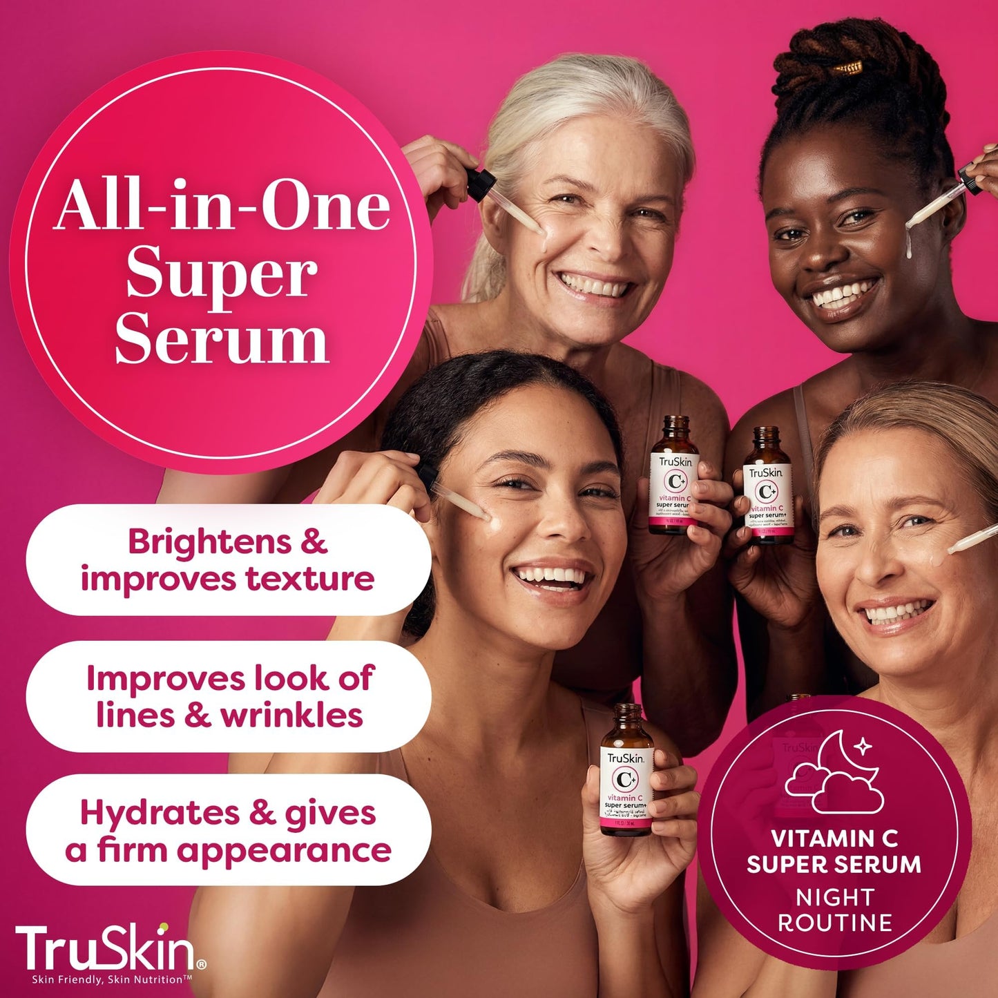 TruSkin Vitamin C Super Serum for Face - Five Skin Benefits in One Serum with Vitamin C, Retinol, Niacinamide, Hyaluronic Acid & Squalane - Brighten, Firm & Smooth the Look of Skin, 2 Fl Oz