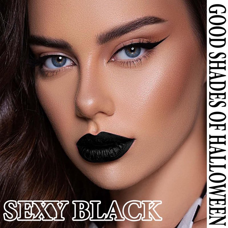 LZYLLS 2 Pcs Lip Liner and Lipstick Set,Pigmented Velvet Lipgloss Kit Black Matte Lipstick Lip Liner Set,Waterproof Black Lip Gloss Stain Liquid Lipstick Set Cosplay Halloween Goth Makeup Gift Kit